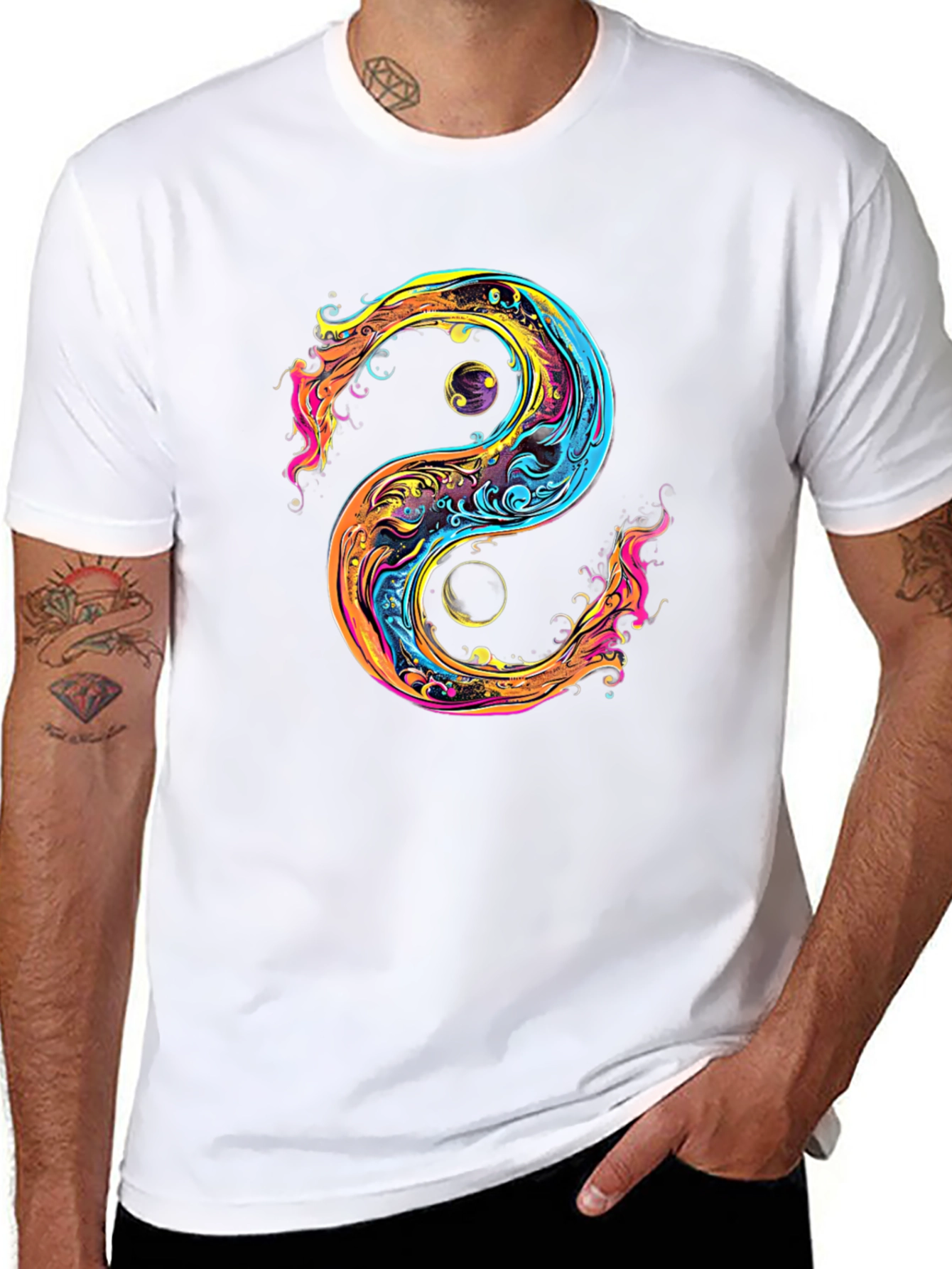 Black Yin Yang Graphic Black T-Shirt view 8