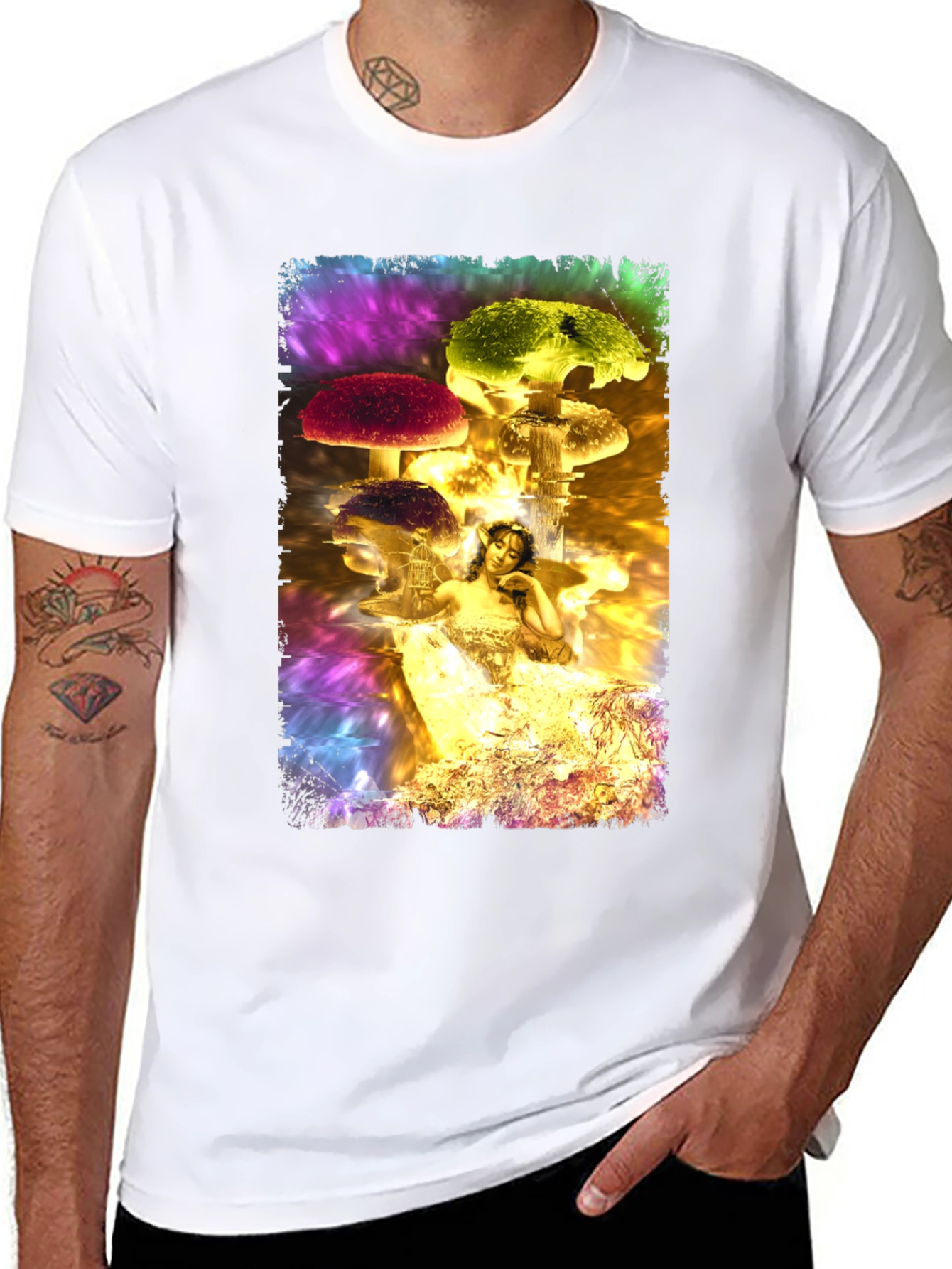 Black Fantasy Mushroom Fairy Graphic T-Shirt view 8
