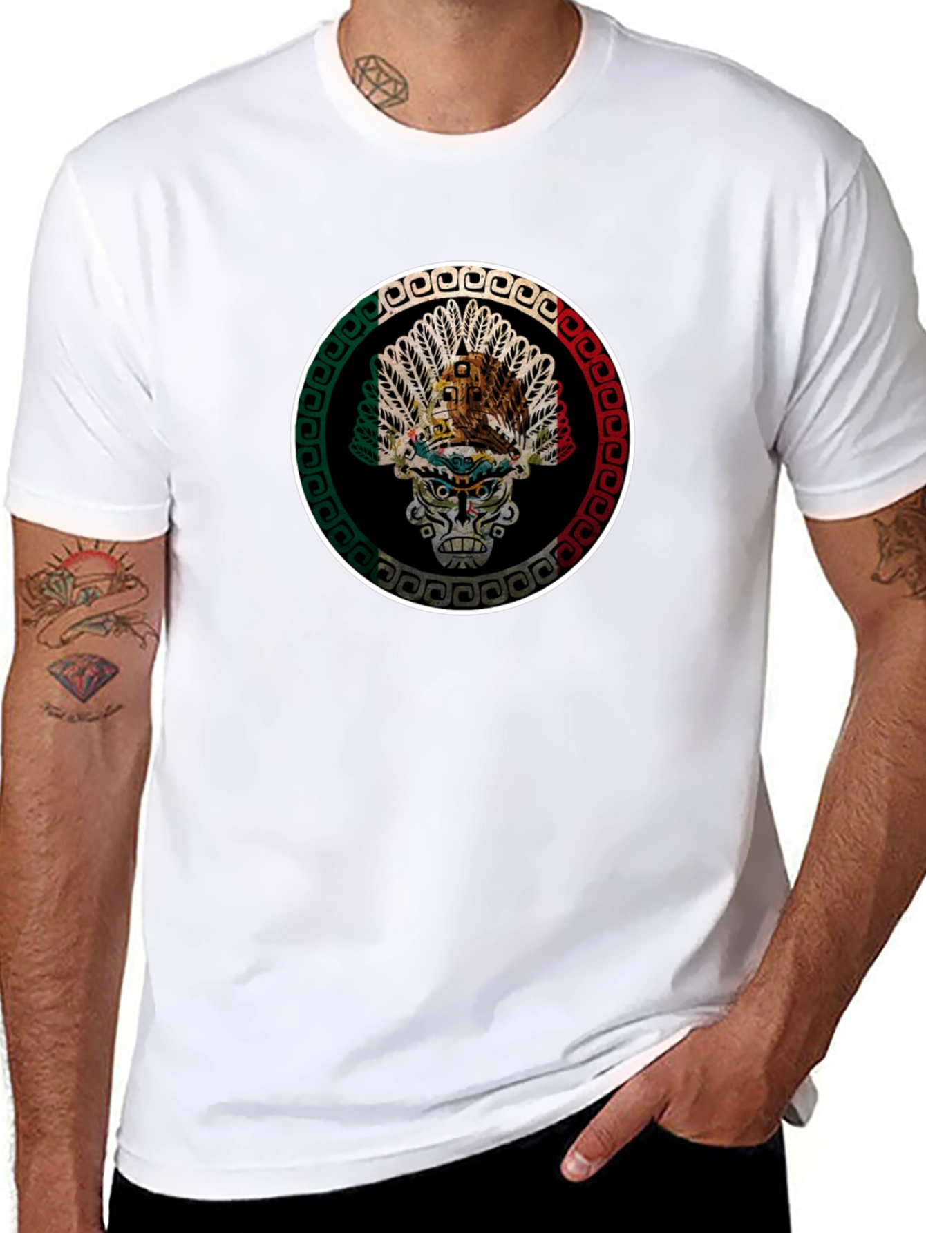 Black Aztec Skull Graphic T-Shirt - Men's Black Tee view 8