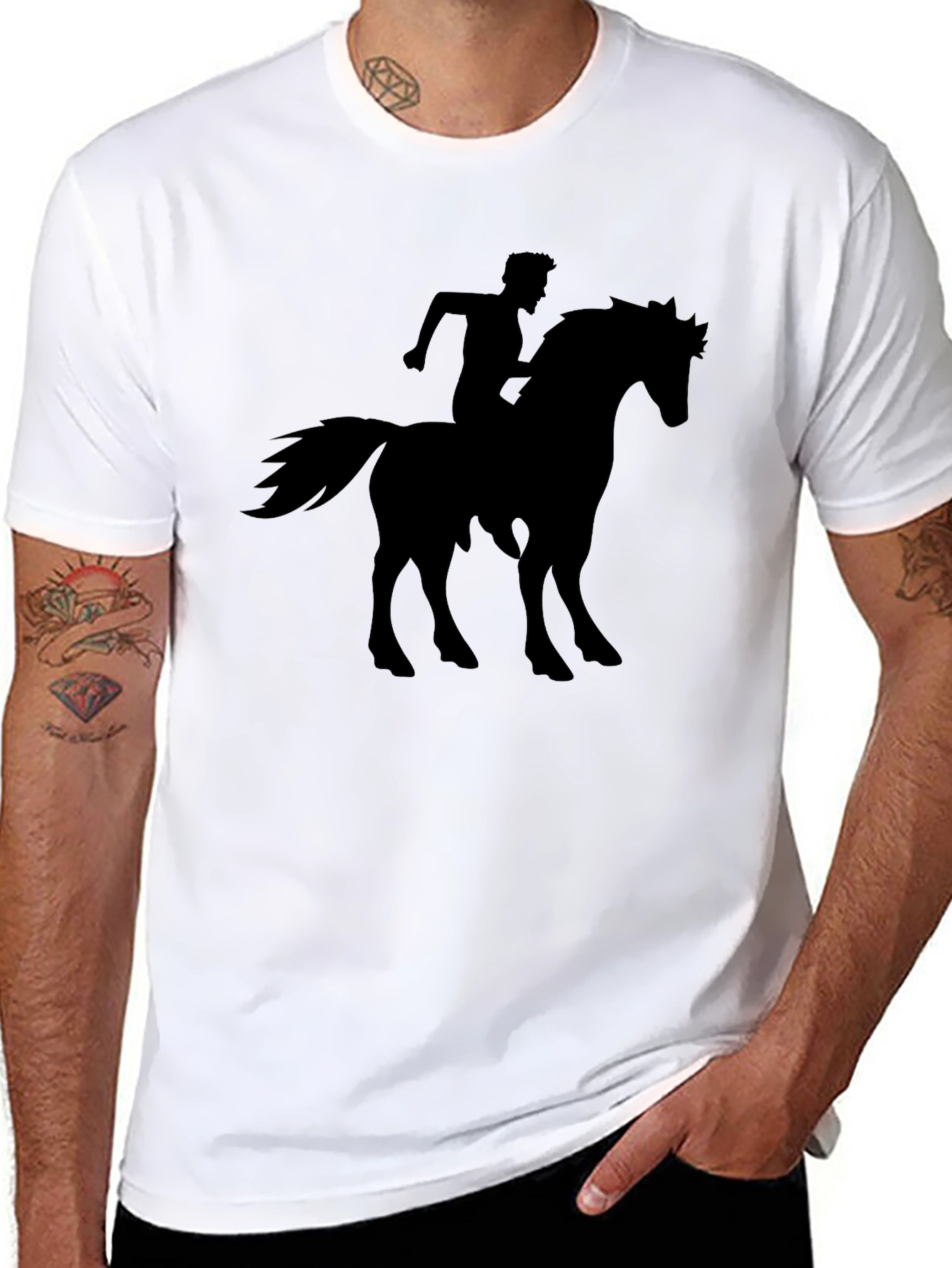 Black Black Horse Rider Graphic Tee - Cool Design view 8