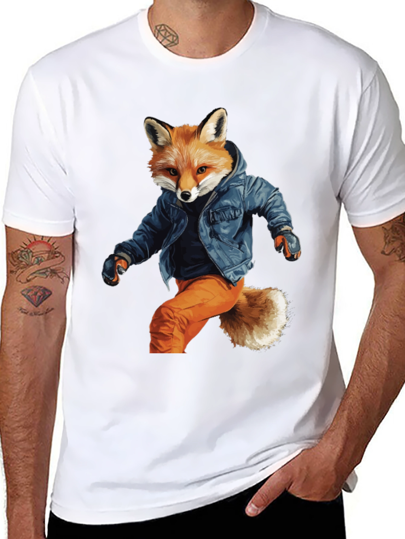 Black Stylish Fox Graphic T-Shirt view 8