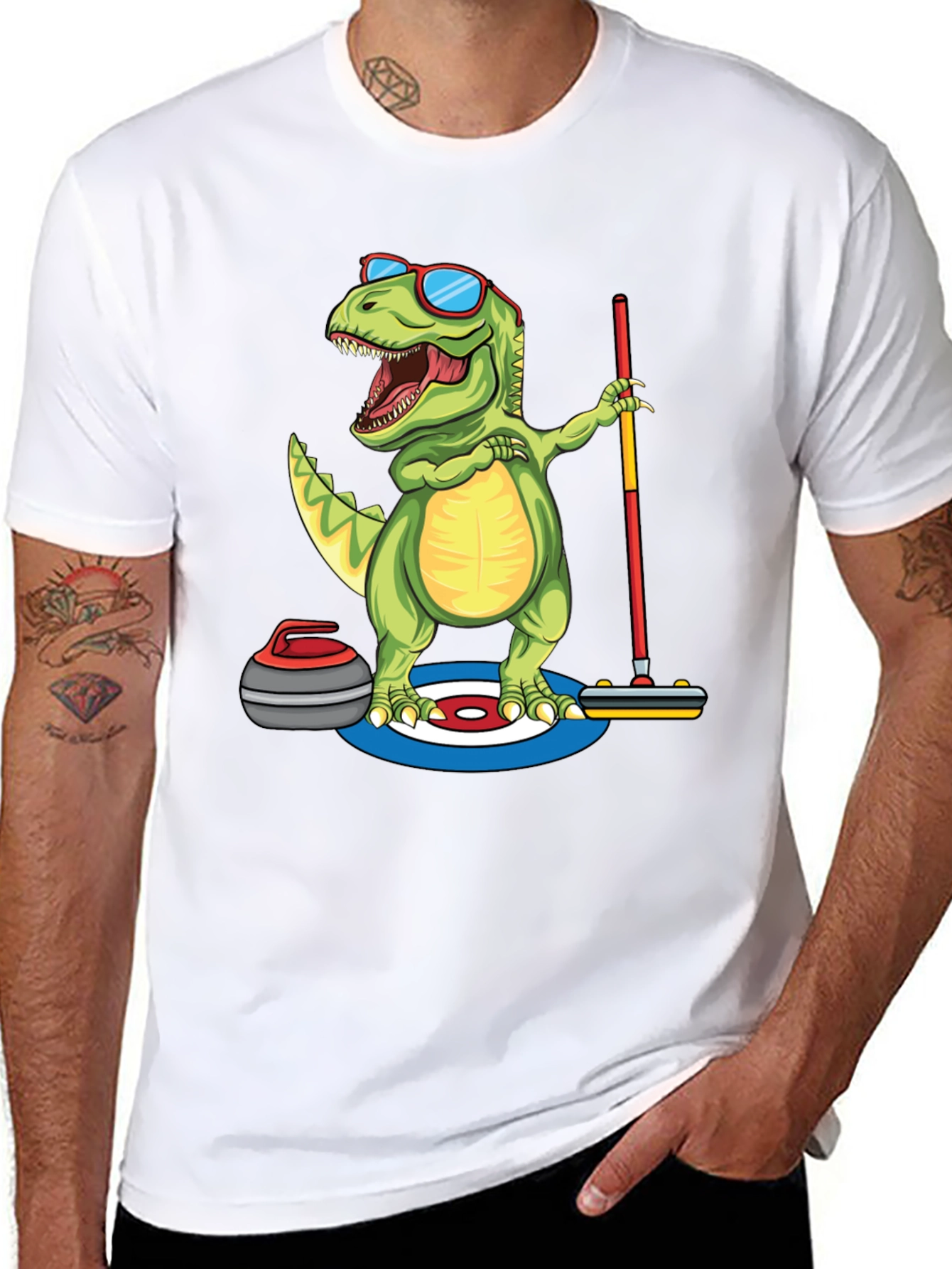 Black Dinosaur Curling T-Shirt - Funny Dino Design view 8