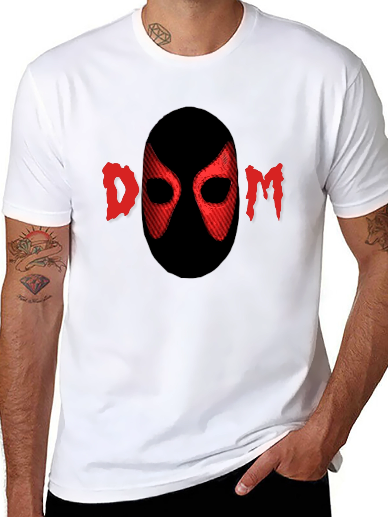 Black Red DOOM Mask Graphic Black T-Shirt view 8