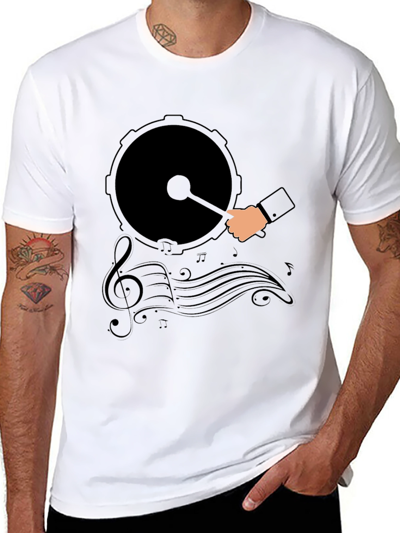 Black Drum and Music Graphic Tee - Black view 8