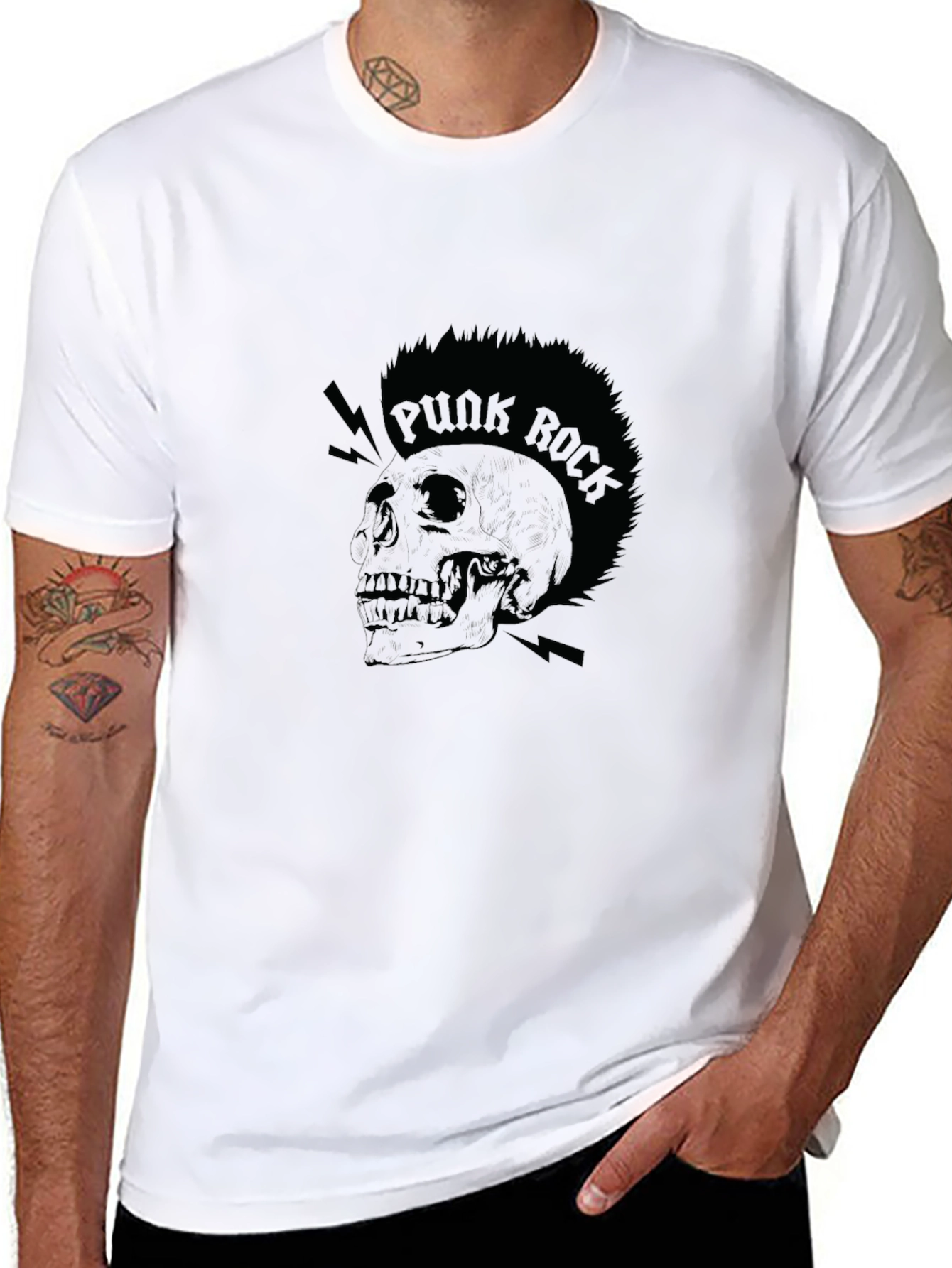 Black Punk Rock Skull Graphic Tee - Black Cotton T-Shirt view 8