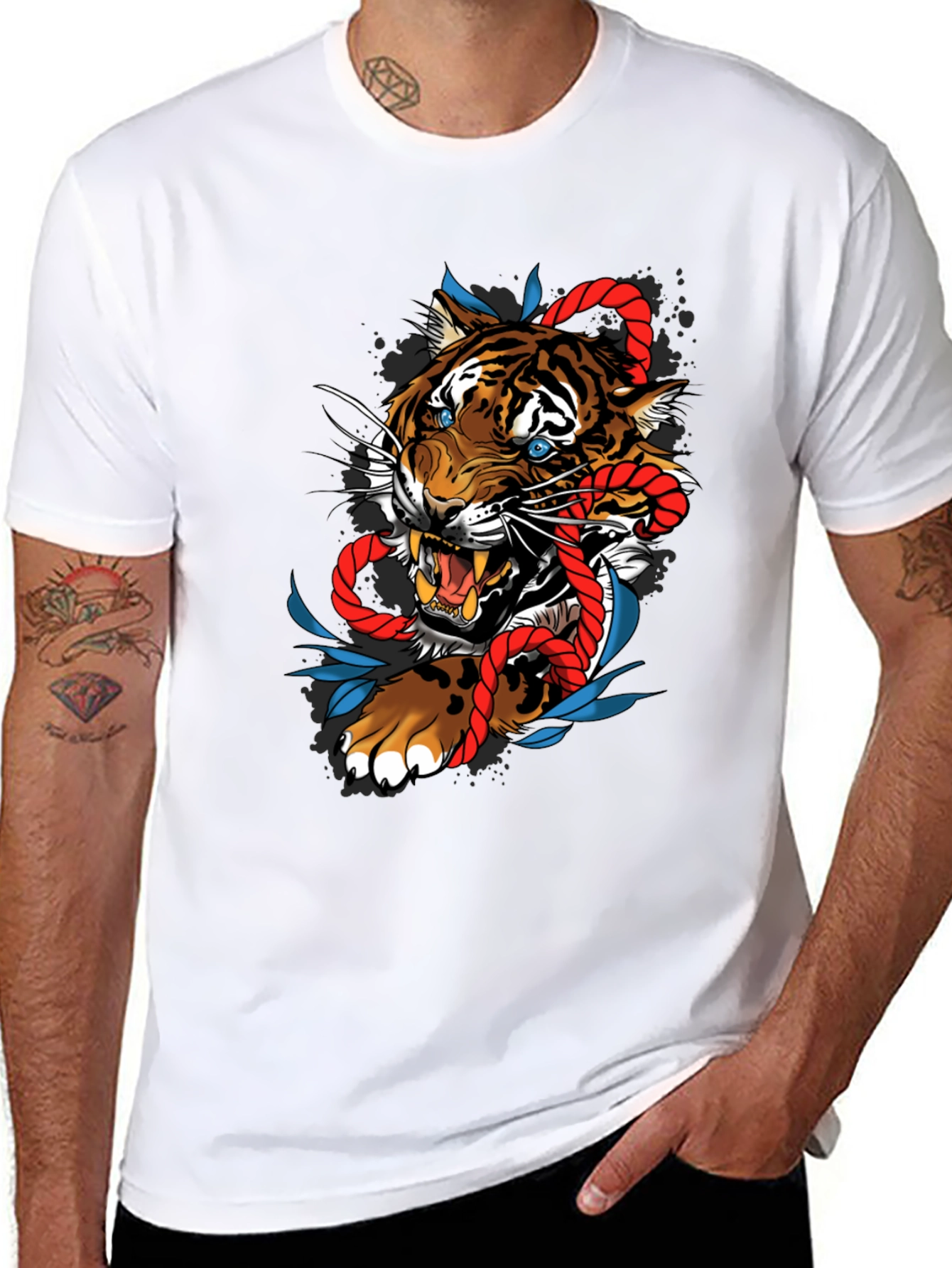 Black Tiger and Rope Graphic Tee - Unique Design view 8