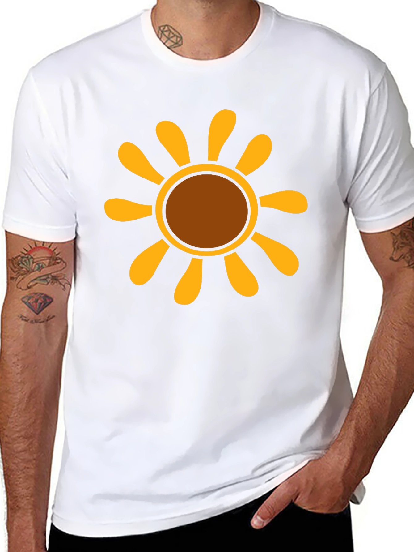 Black Retro Sunflower Graphic Tee - Black Cotton T-Shirt view 8