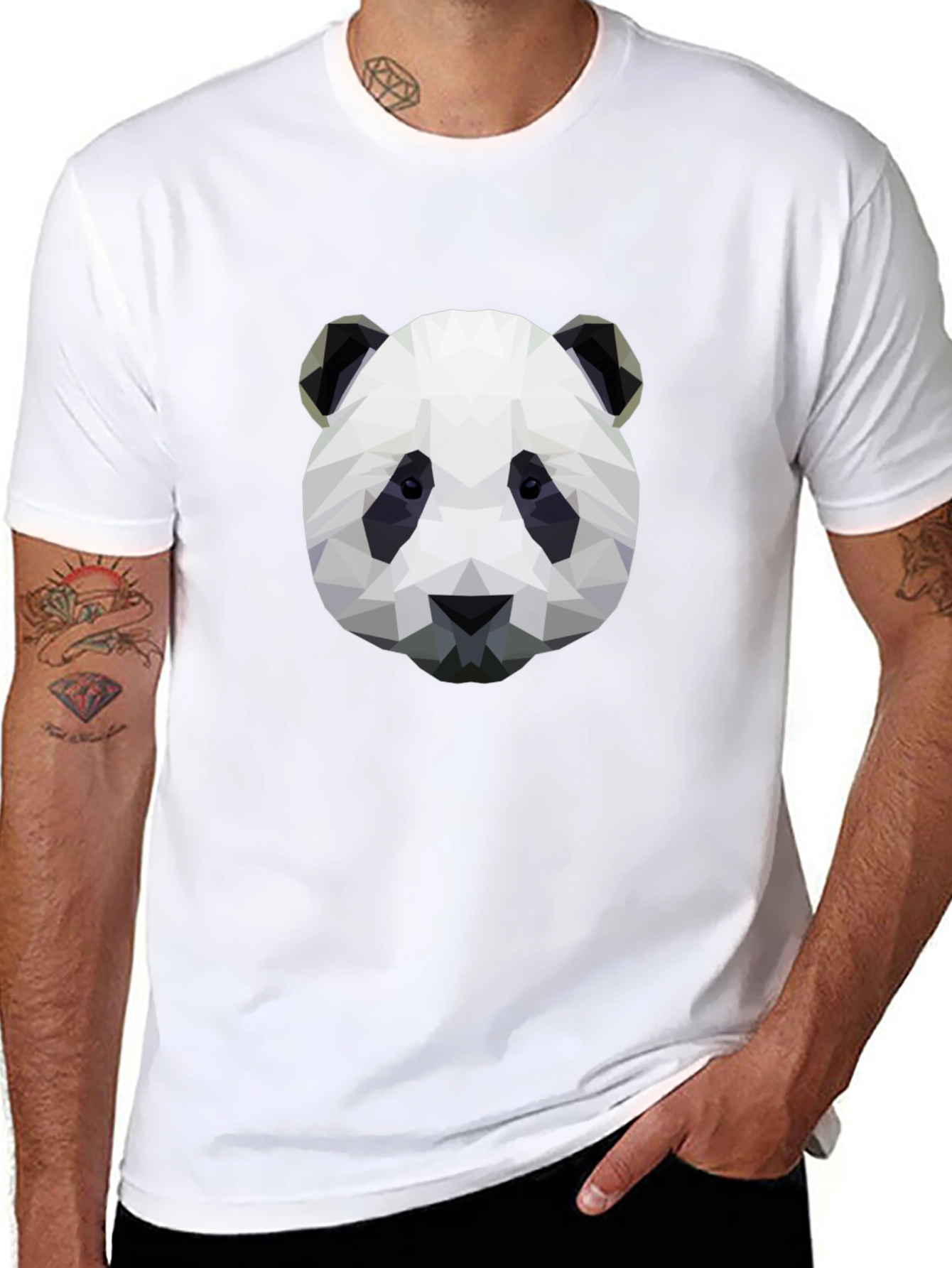 Geometric Panda Graphic T-Shirt - Black - 8