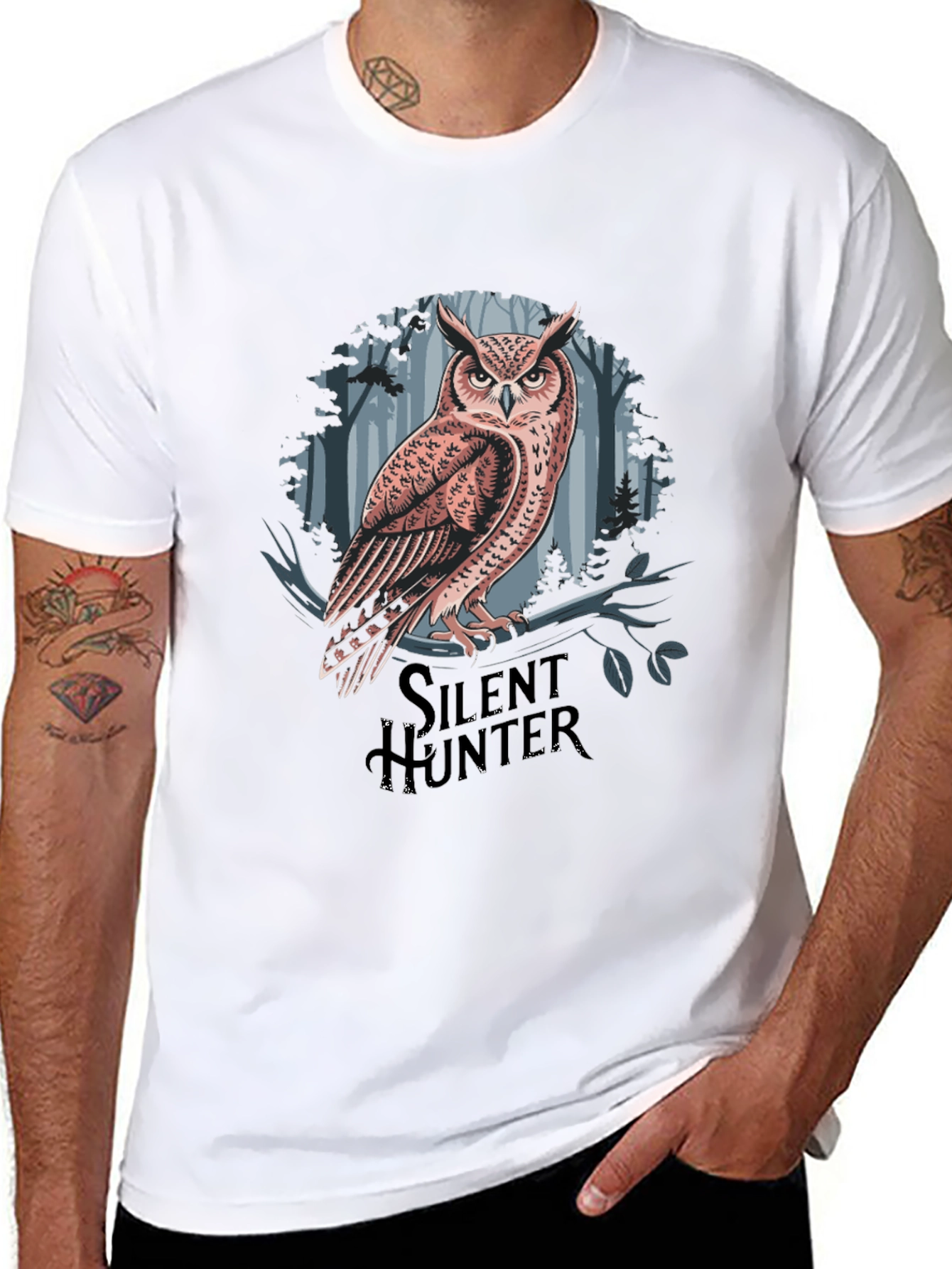 Black Silent Hunter Owl Graphic Tee - Black Cotton Blend view 8