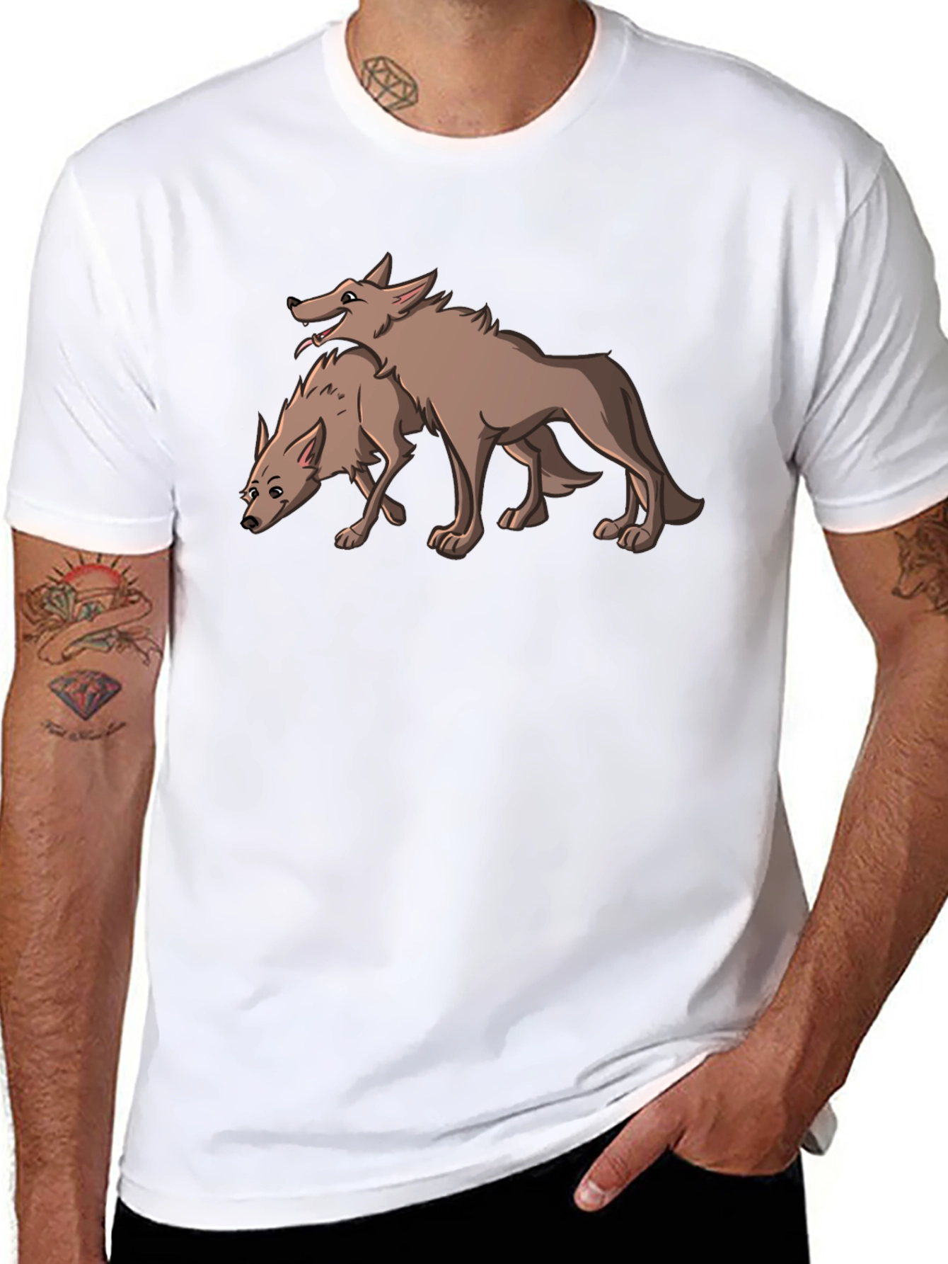 Black Two Wolves Graphic Tee - Stylish Black T-Shirt view 8