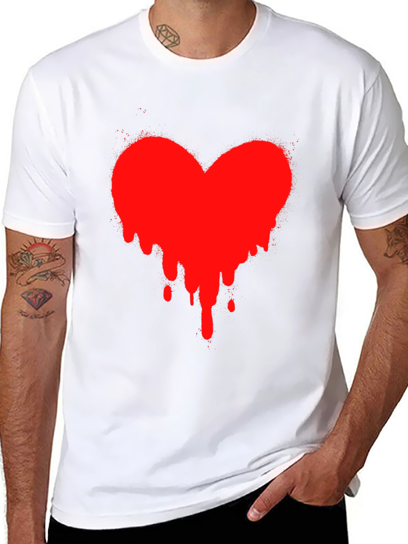 Black Heart Drip Black T-Shirt - Express Your Love! view 8
