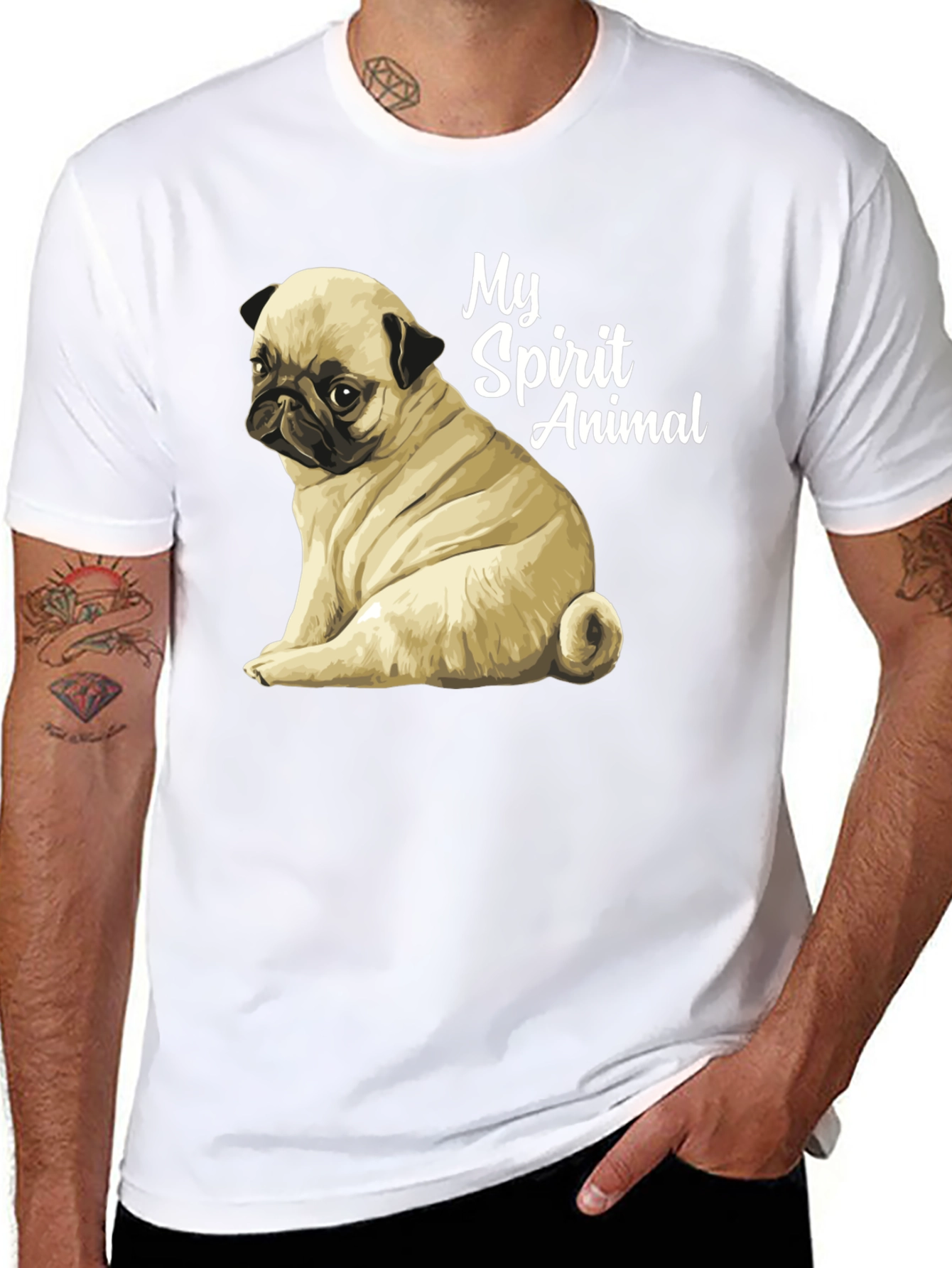 Black Pug Spirit Animal Black T-Shirt view 8