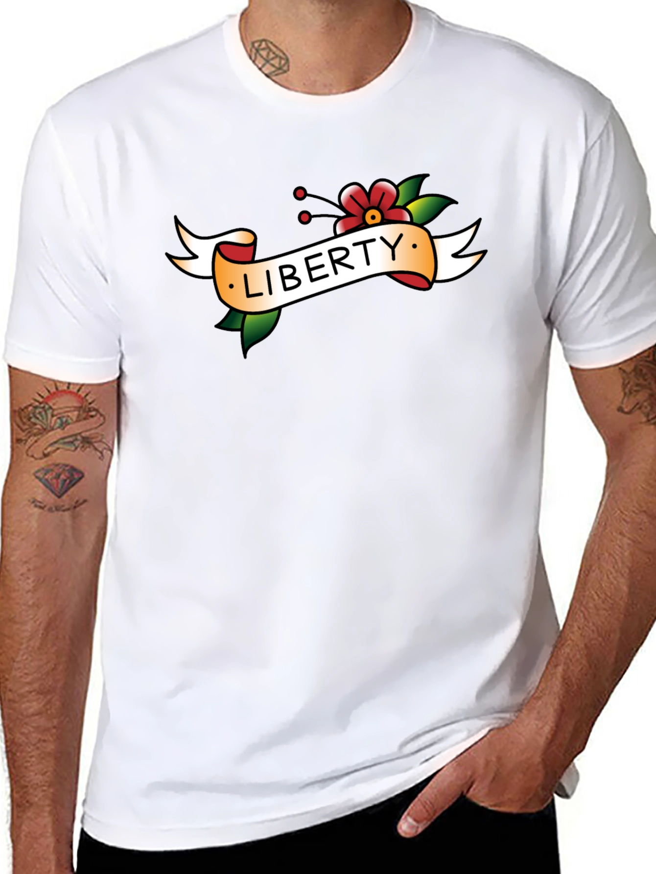 Black Liberty Tattoo Style Graphic T-Shirt view 8