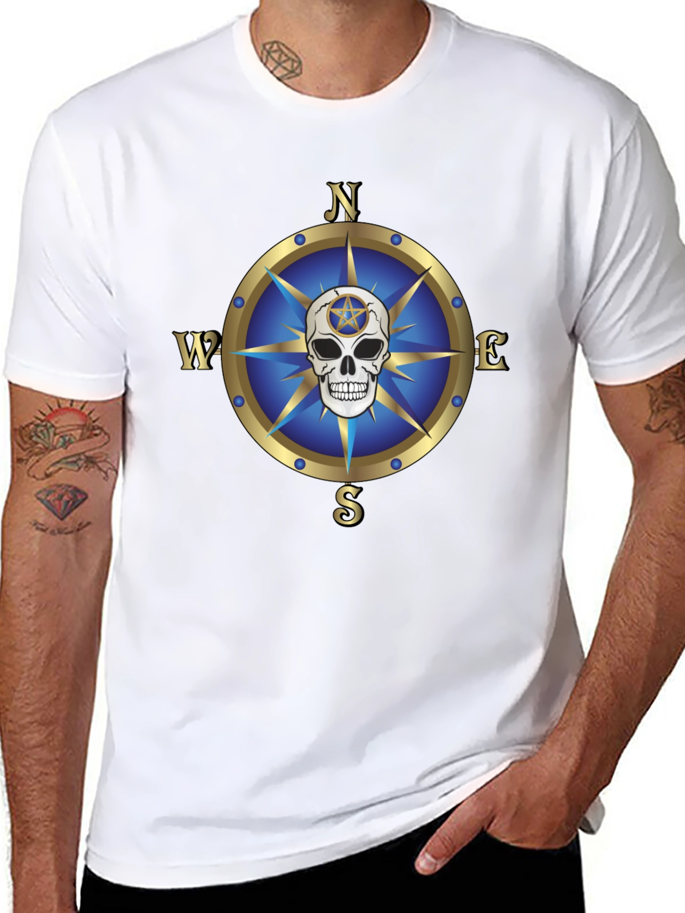 Black Compass Skull Graphic T-Shirt - Bold Black Tee view 8