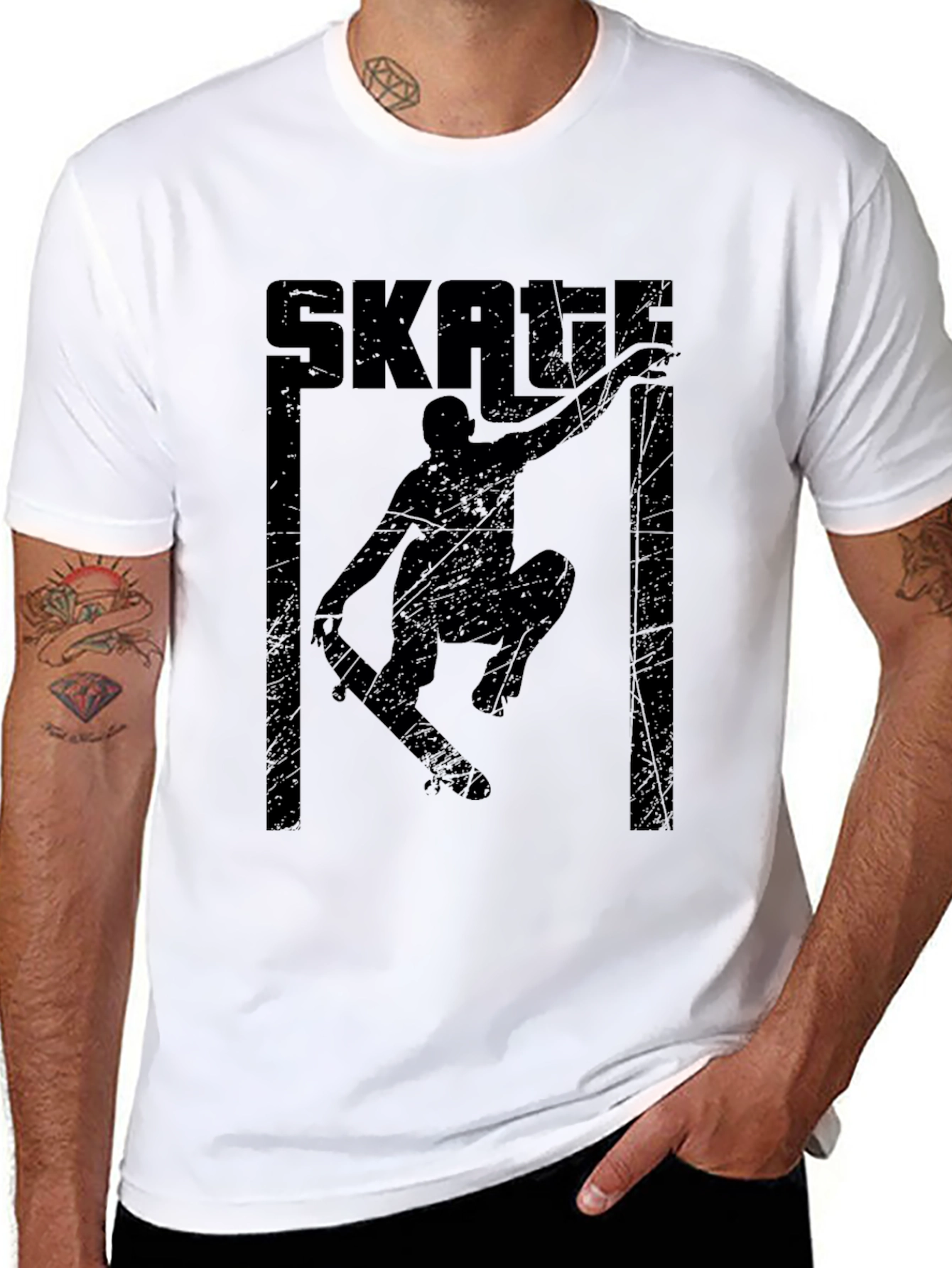 Black Skateboarding Graphic Tee - Black Cotton Skater T-Shirt view 8