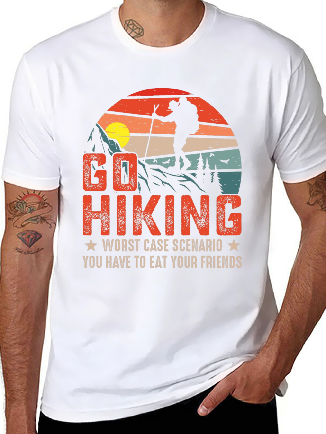 Black Go Hiking Funny Graphic T-Shirt view 8
