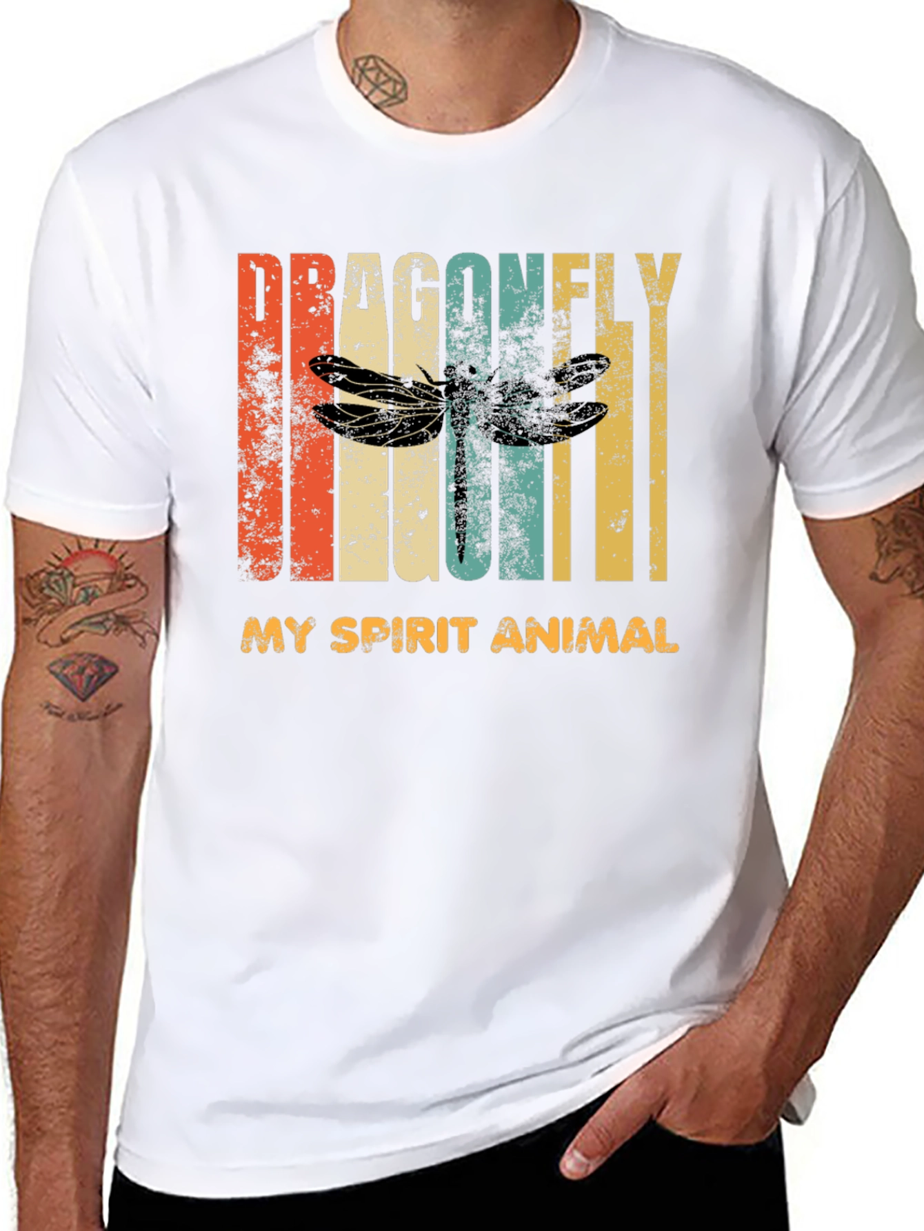 Black Dragonfly Spirit Animal Graphic T-Shirt - Vintage Style view 8