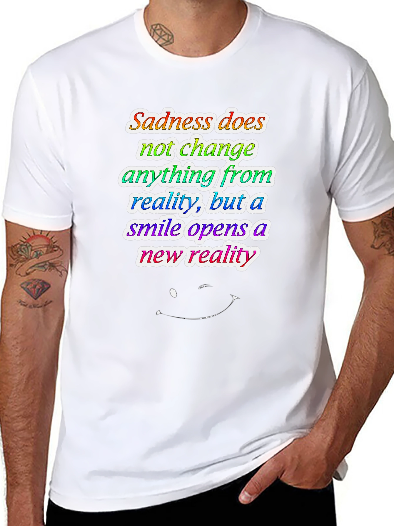 Black Inspirational Quote Graphic Tee - Sadness vs. Smile view 8