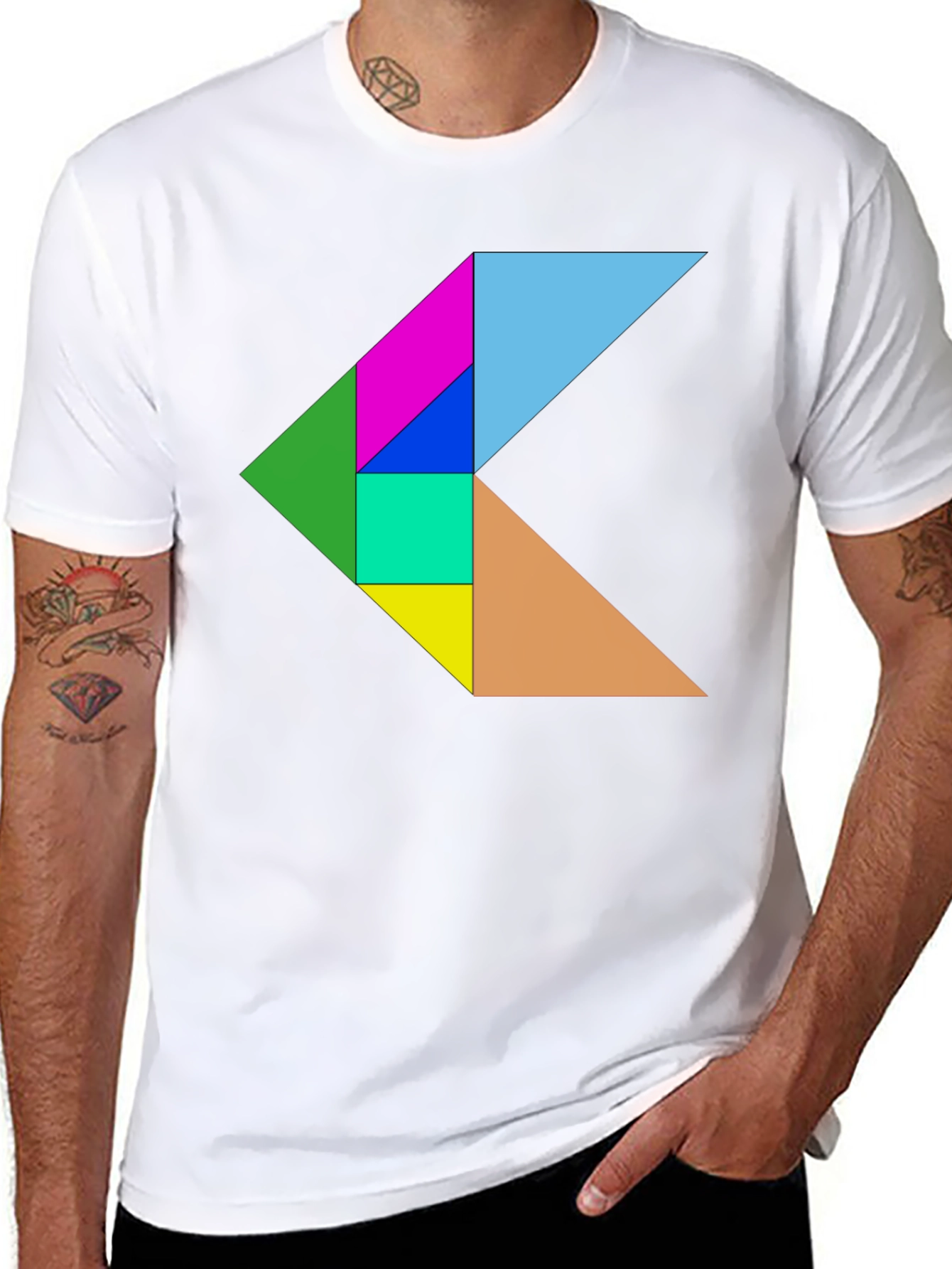 Black Geometric Puzzle Design Black T-Shirt view 8