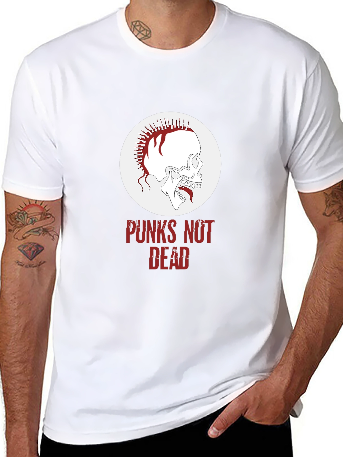 Black Punk Skull Graphic Tee - Punx Not Dead T-Shirt view 8