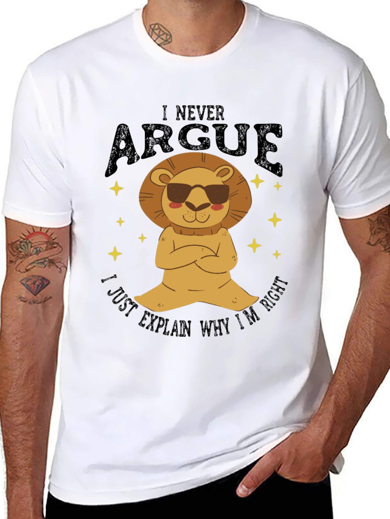 Black I Never Argue Lion Graphic T-Shirt - Funny Men's Tee view 8