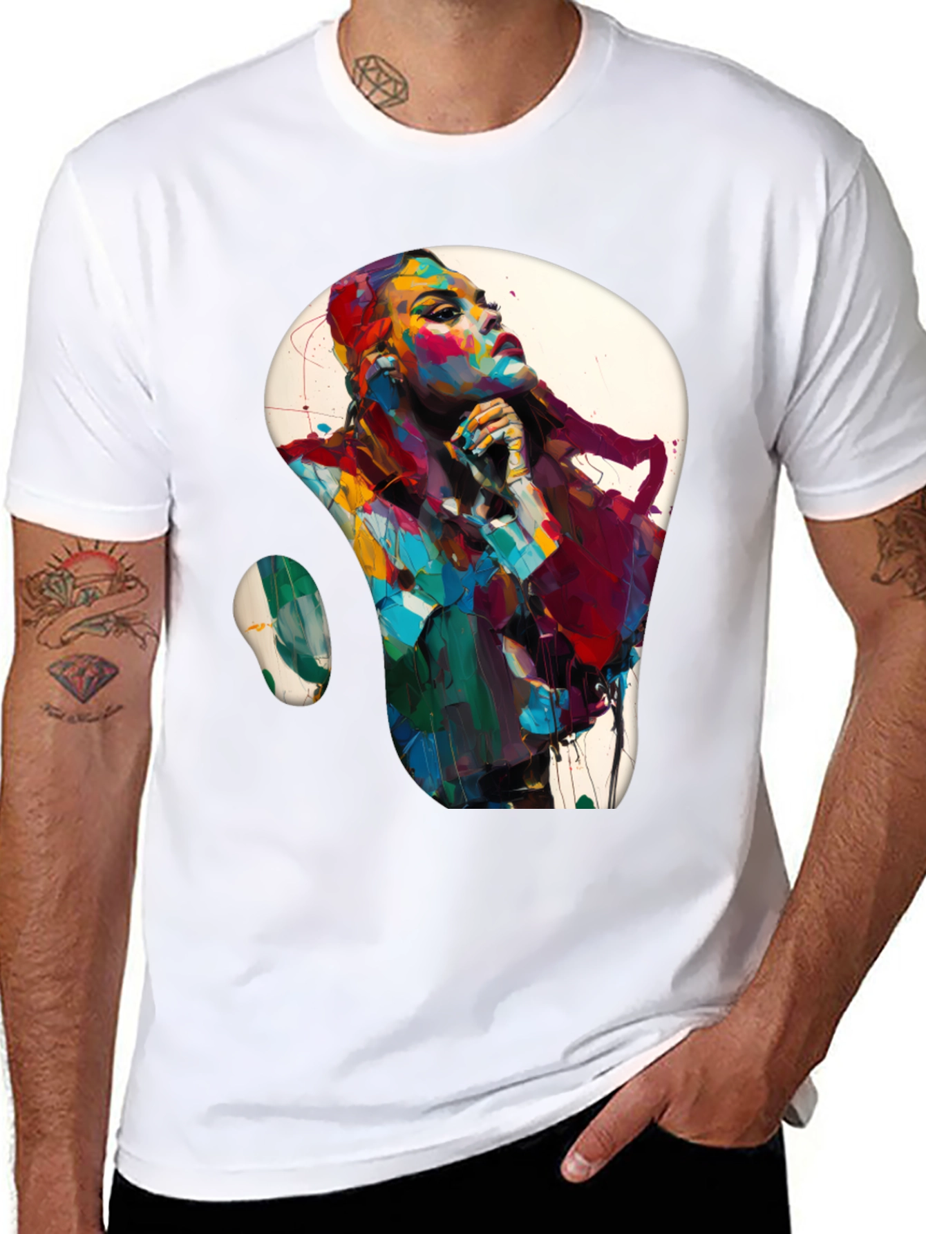 Black Abstract Woman Graphic Black T-Shirt view 8