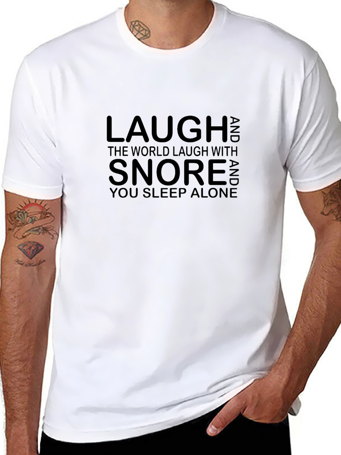 Black Laugh Snore Alone Funny Men's Black T-Shirt view 8