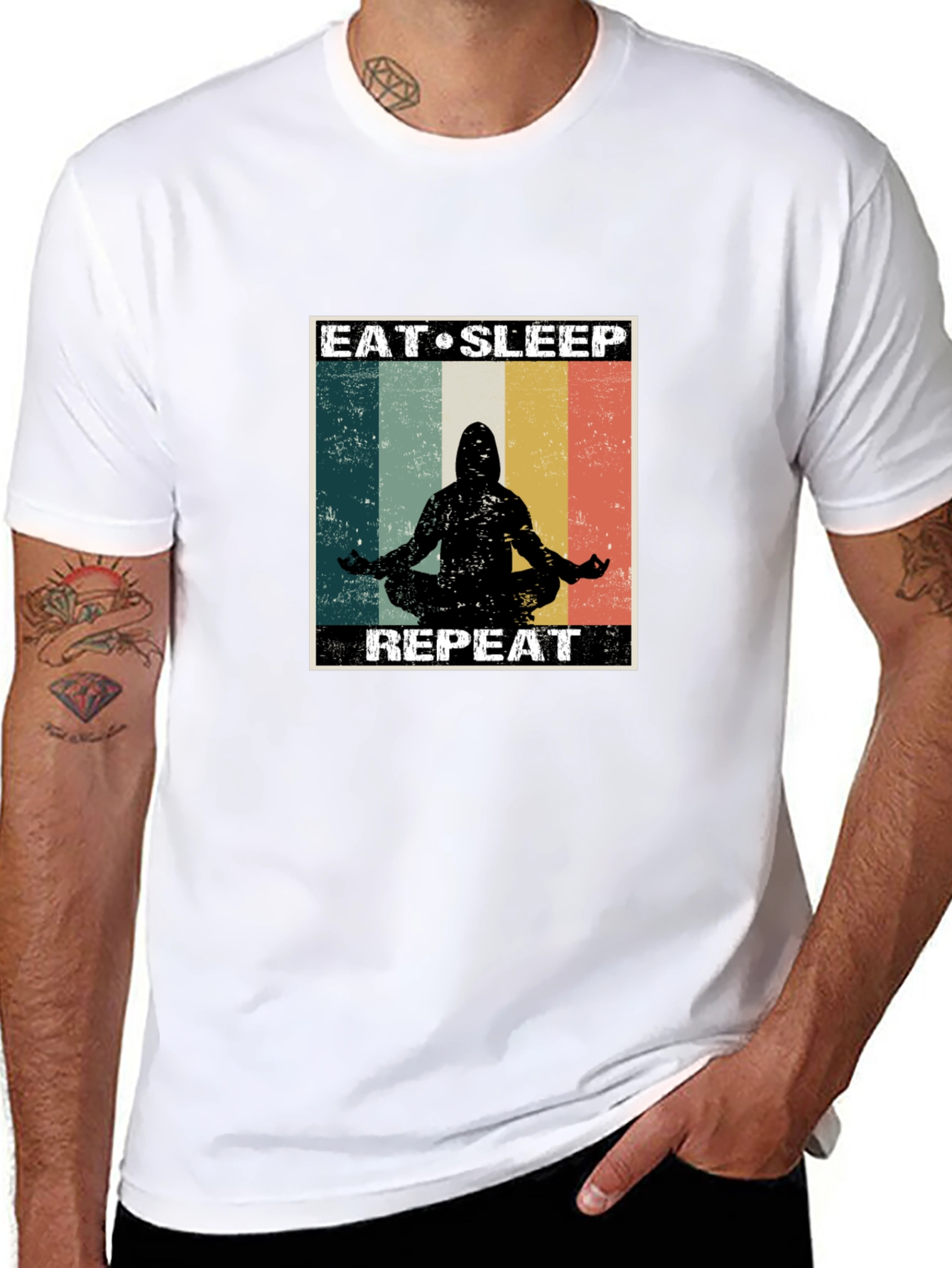 Black Eat Sleep Meditate Repeat Black T-Shirt view 8