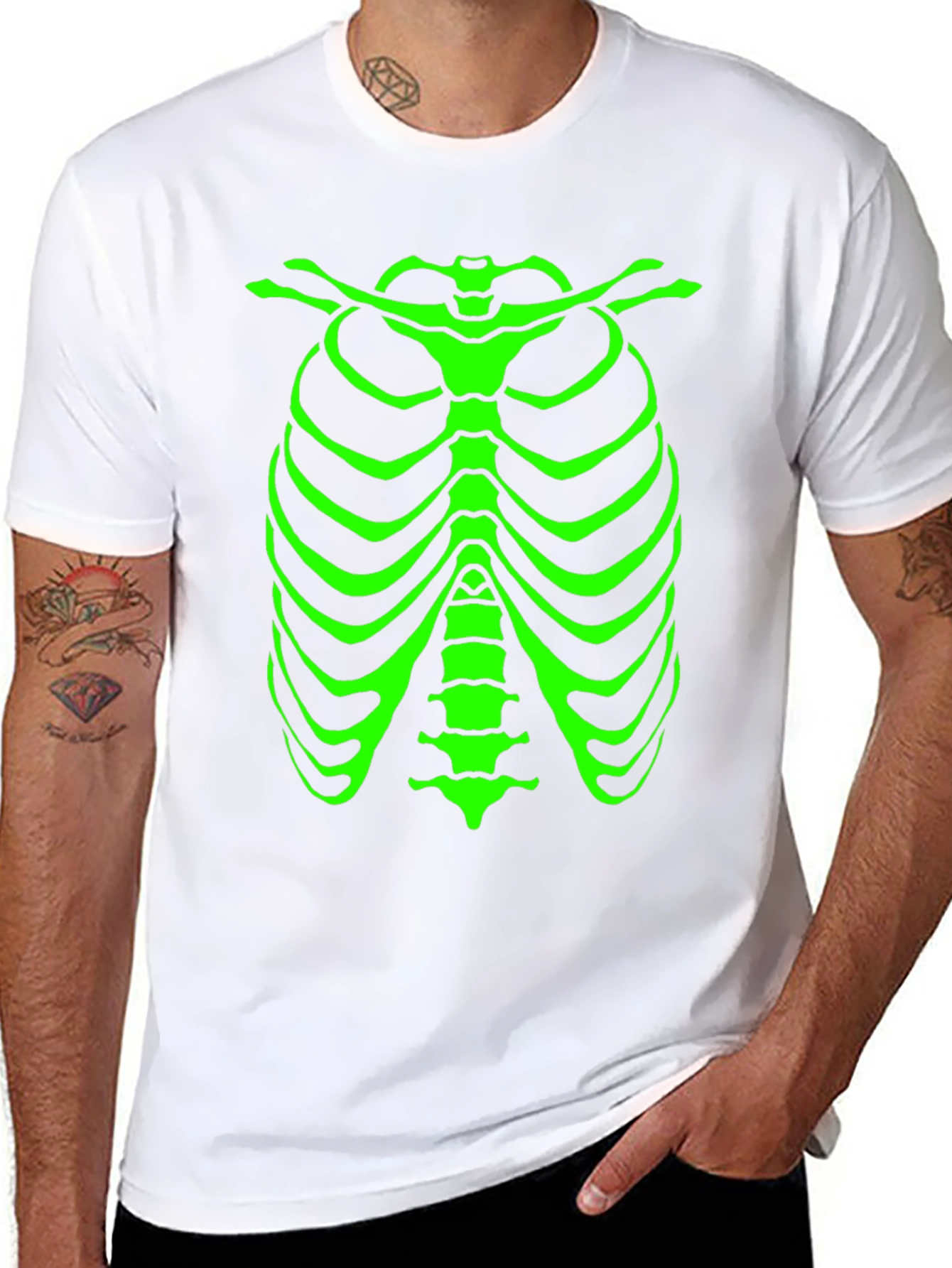 Black Glow Skeleton Rib Cage Graphic Tee view 8