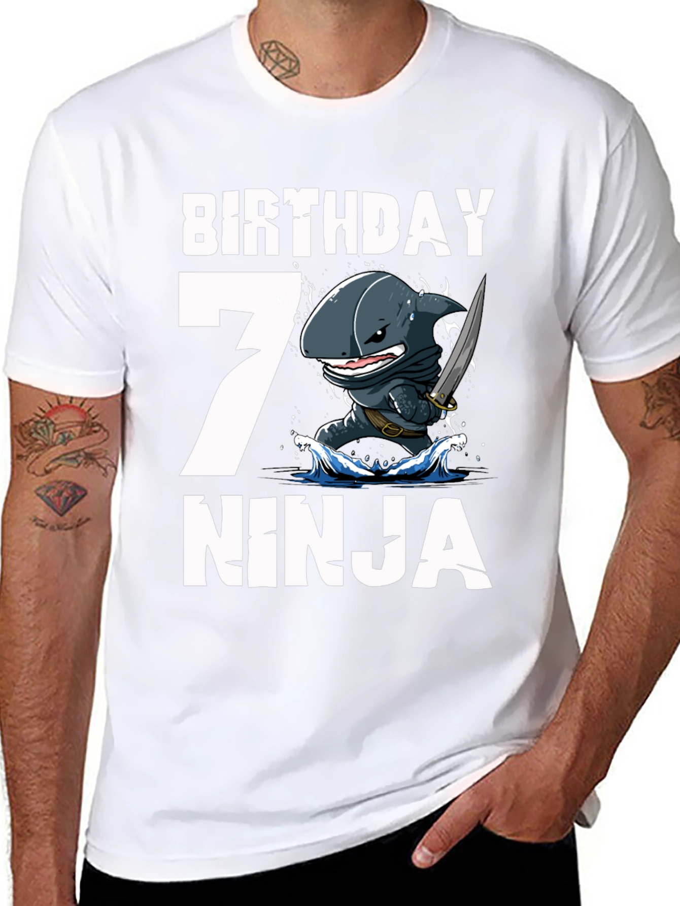Black Birthday 7 Ninja Shark T-Shirt view 8