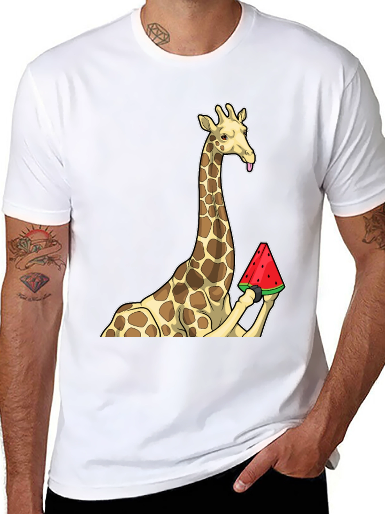 Black Giraffe Watermelon Graphic T-Shirt - Unique Design! view 8