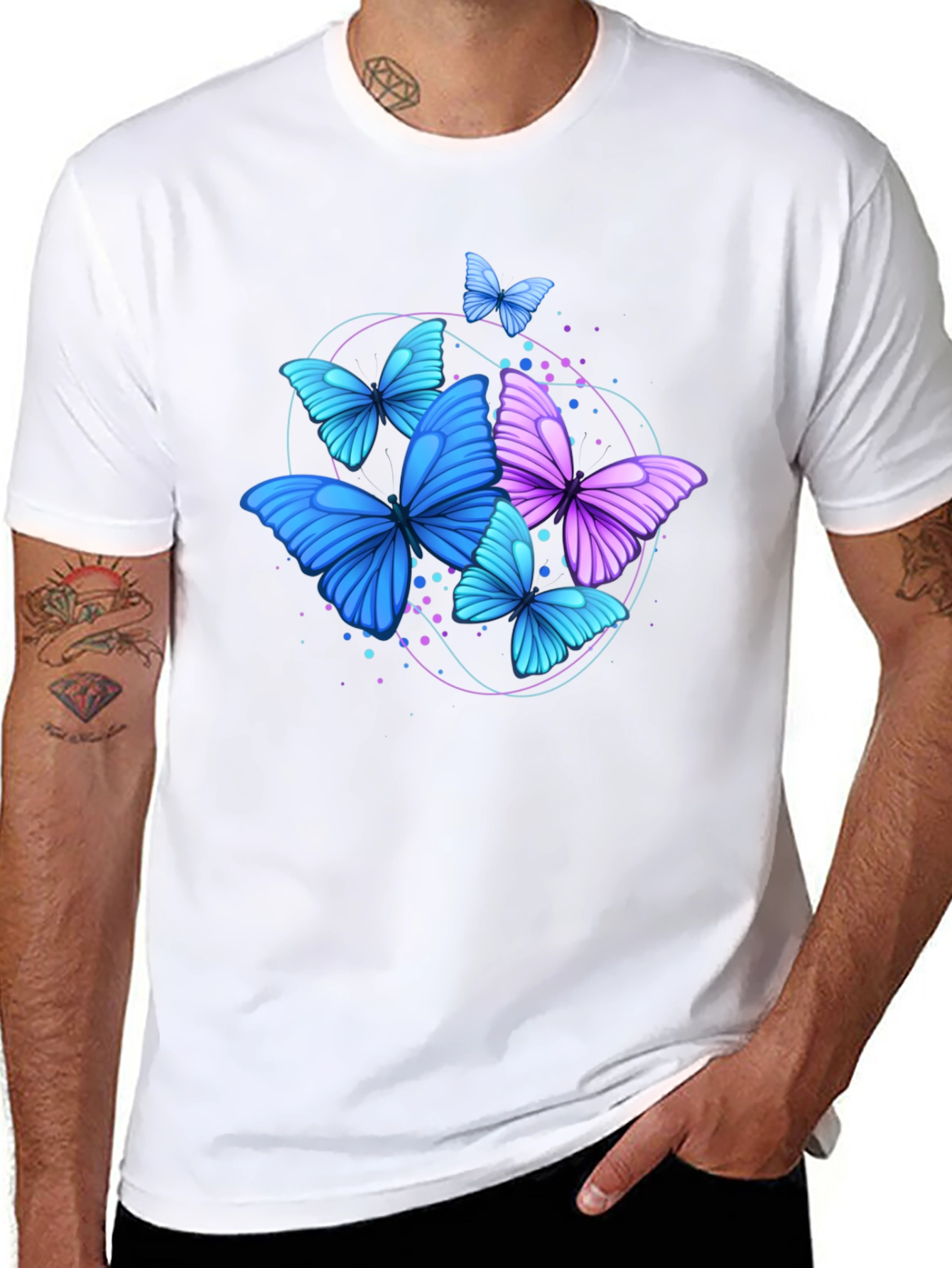 Black Butterfly Graphic Print Crew Neck Men's T-Shirt view 8