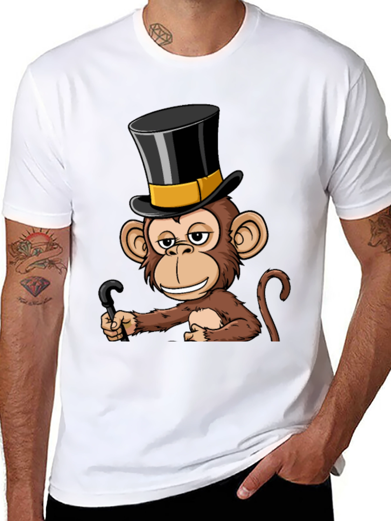 Black Monkey Top Hat T-Shirt - Stylish & Humorous Design view 8