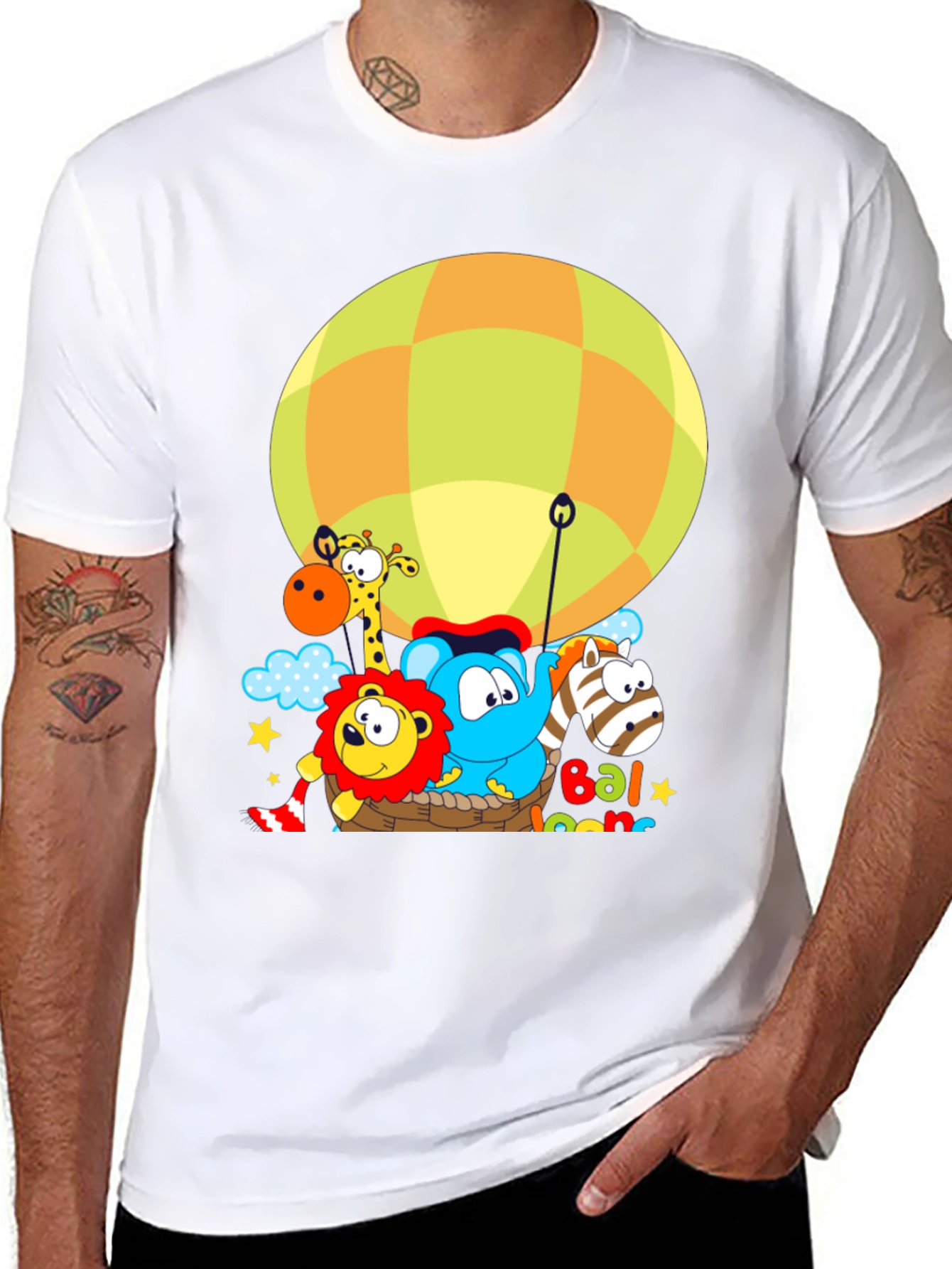 Black Cartoon Animal Balloon Ride Graphic T-Shirt view 8