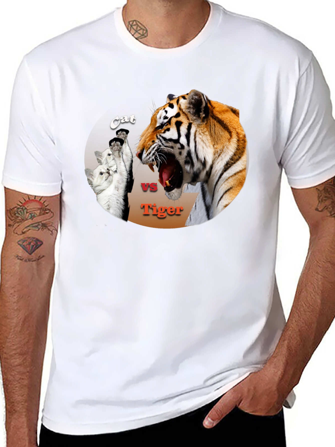 Black Cat vs. Tiger Black T-Shirt view 8