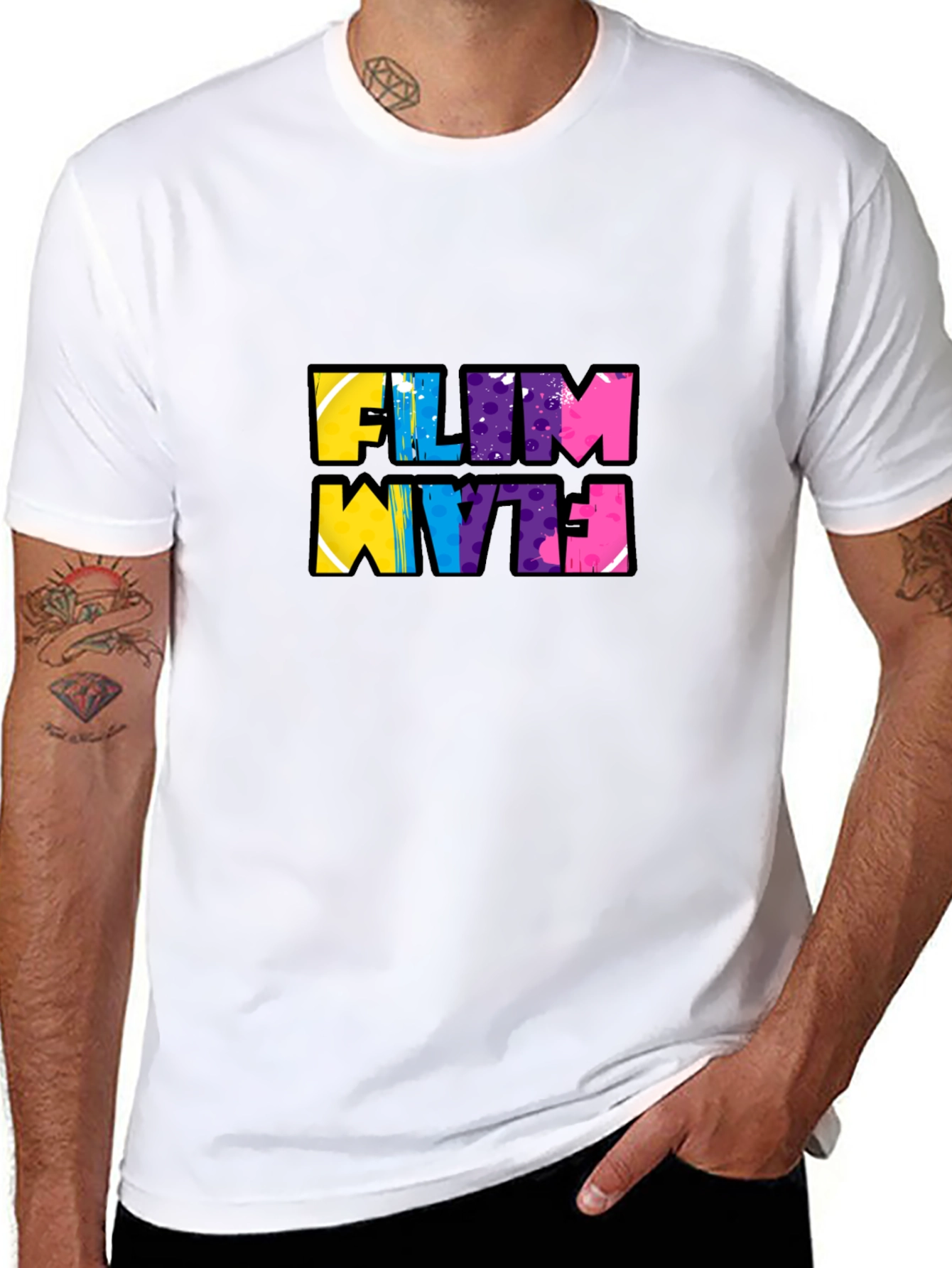 Black Funky Flim Flam Graphic Tee - Black Cotton T-Shirt view 8
