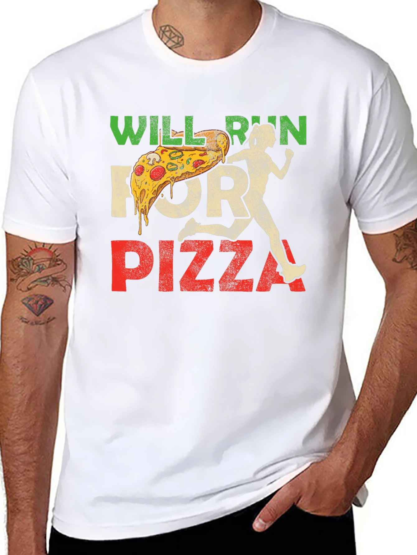 Black Will Run For Pizza Graphic T-Shirt view 8