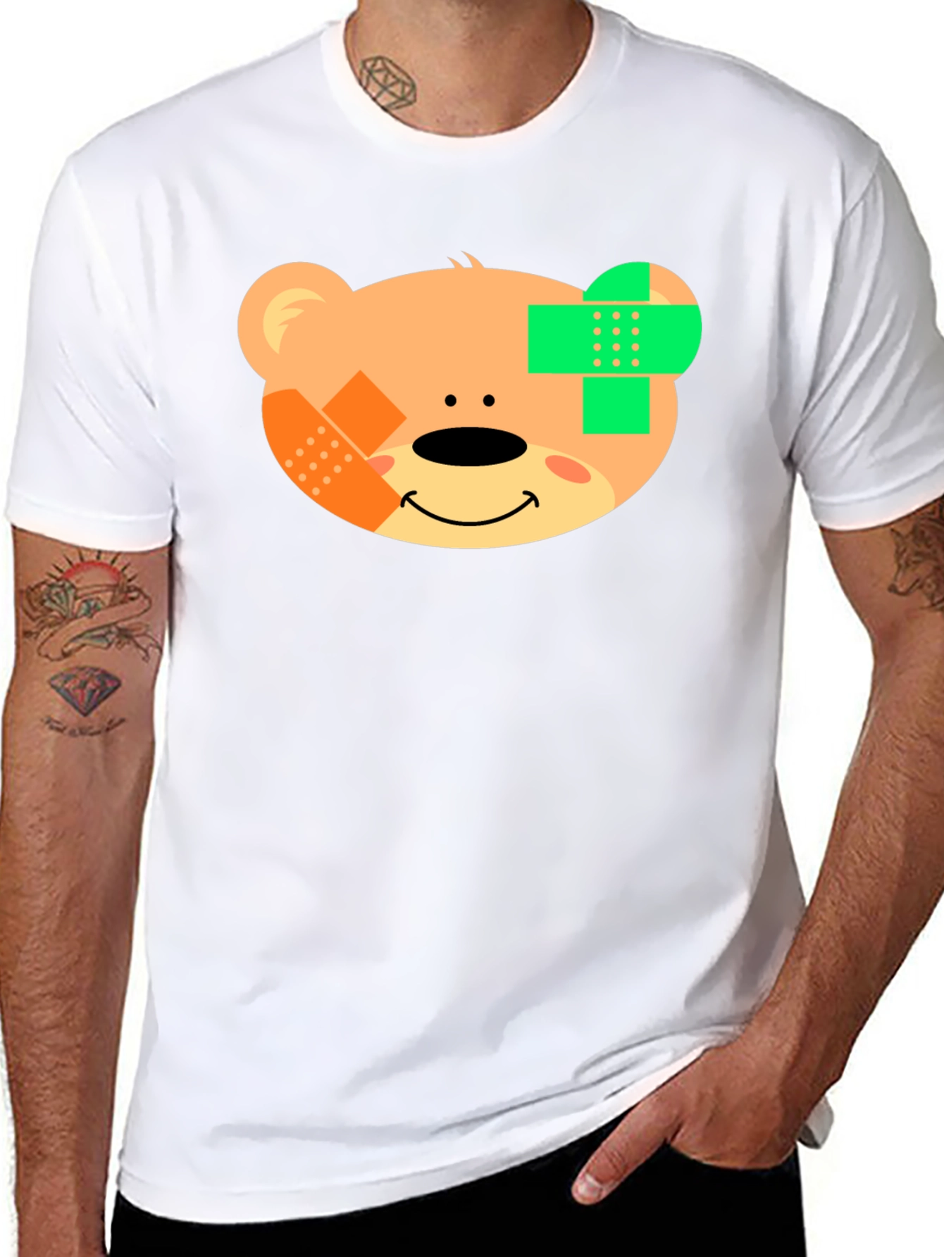 Black Cute Teddy Bear Bandage Black T-Shirt view 8