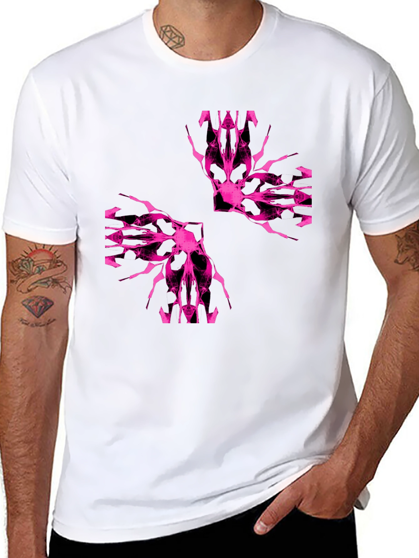 Black Abstract Pink Graphic Print Black T-Shirt view 8
