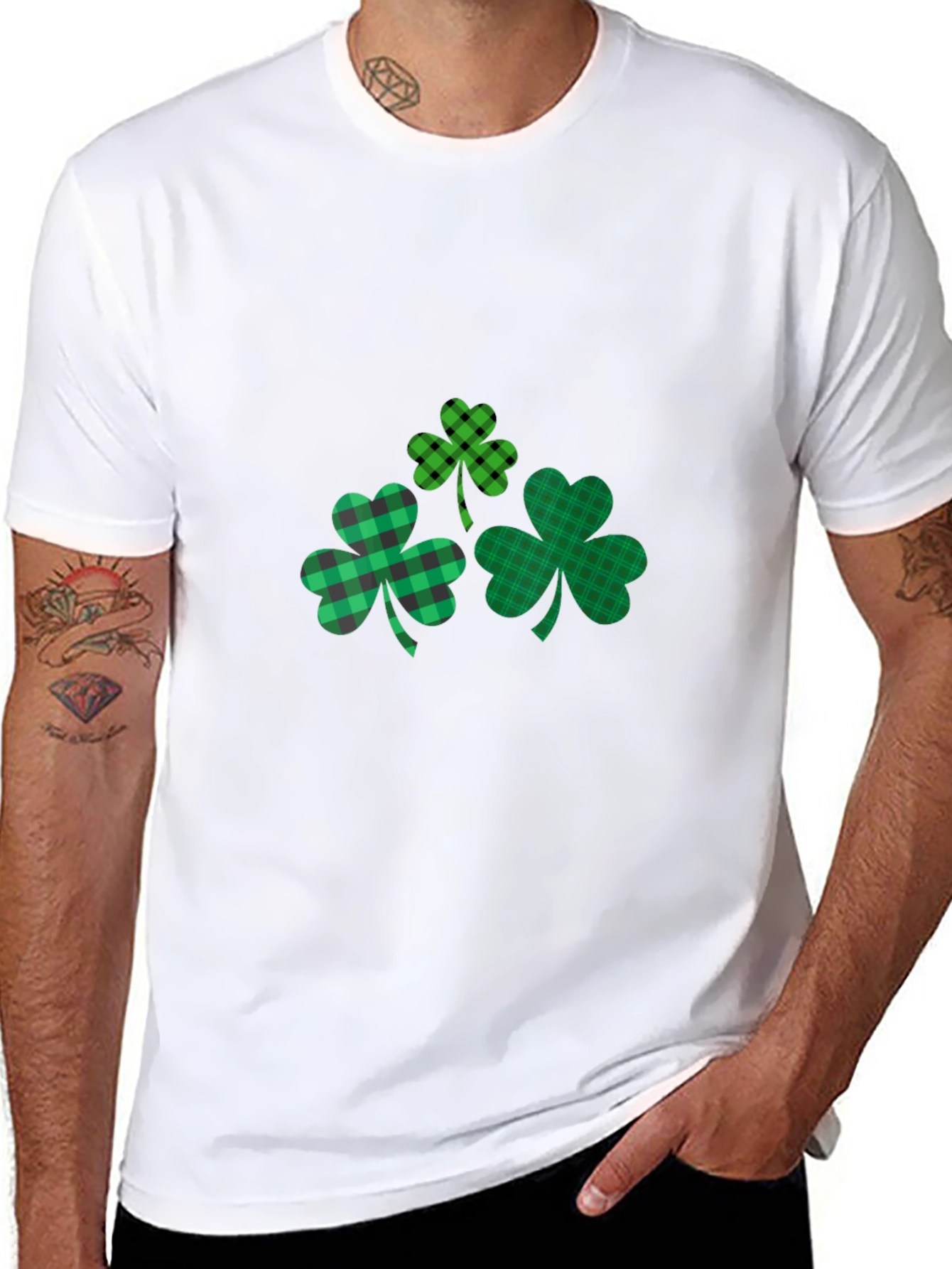 Black St. Patrick's Day Shamrock Plaid T-Shirt view 8