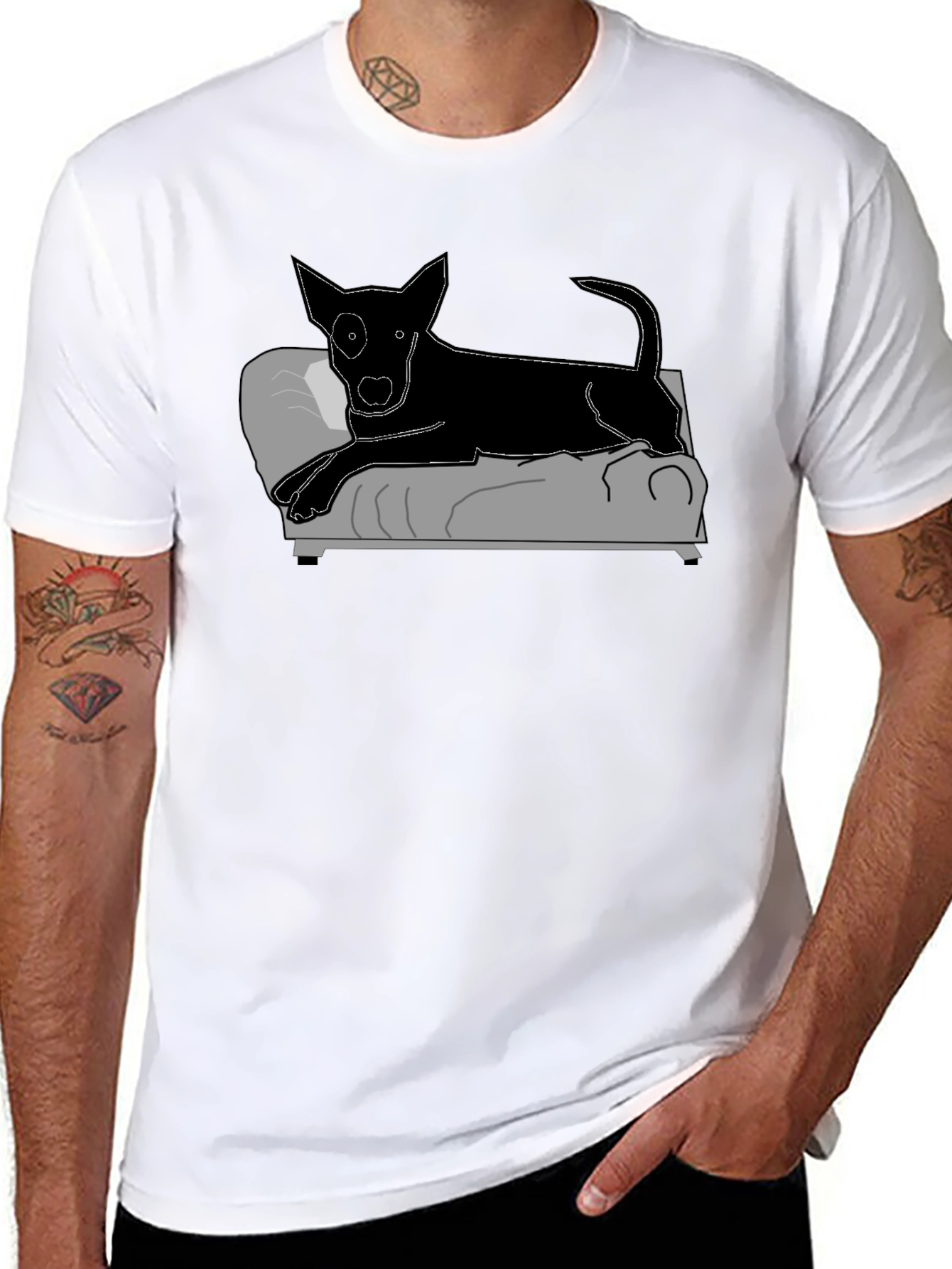 Black Dog on Couch Graphic Tee - Relaxed Style view 8