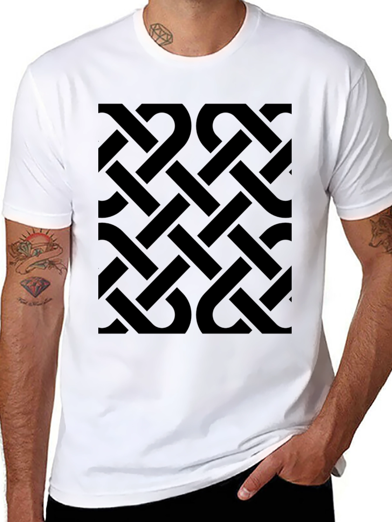 Black Geometric Patterned Men's Black T-Shirt view 8