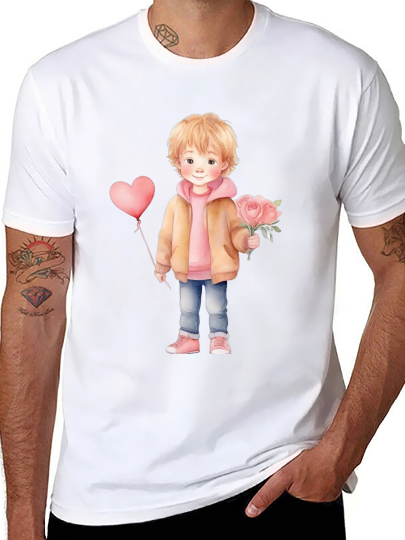 Black Cute Boy with Flowers and Balloon T-Shirt view 8