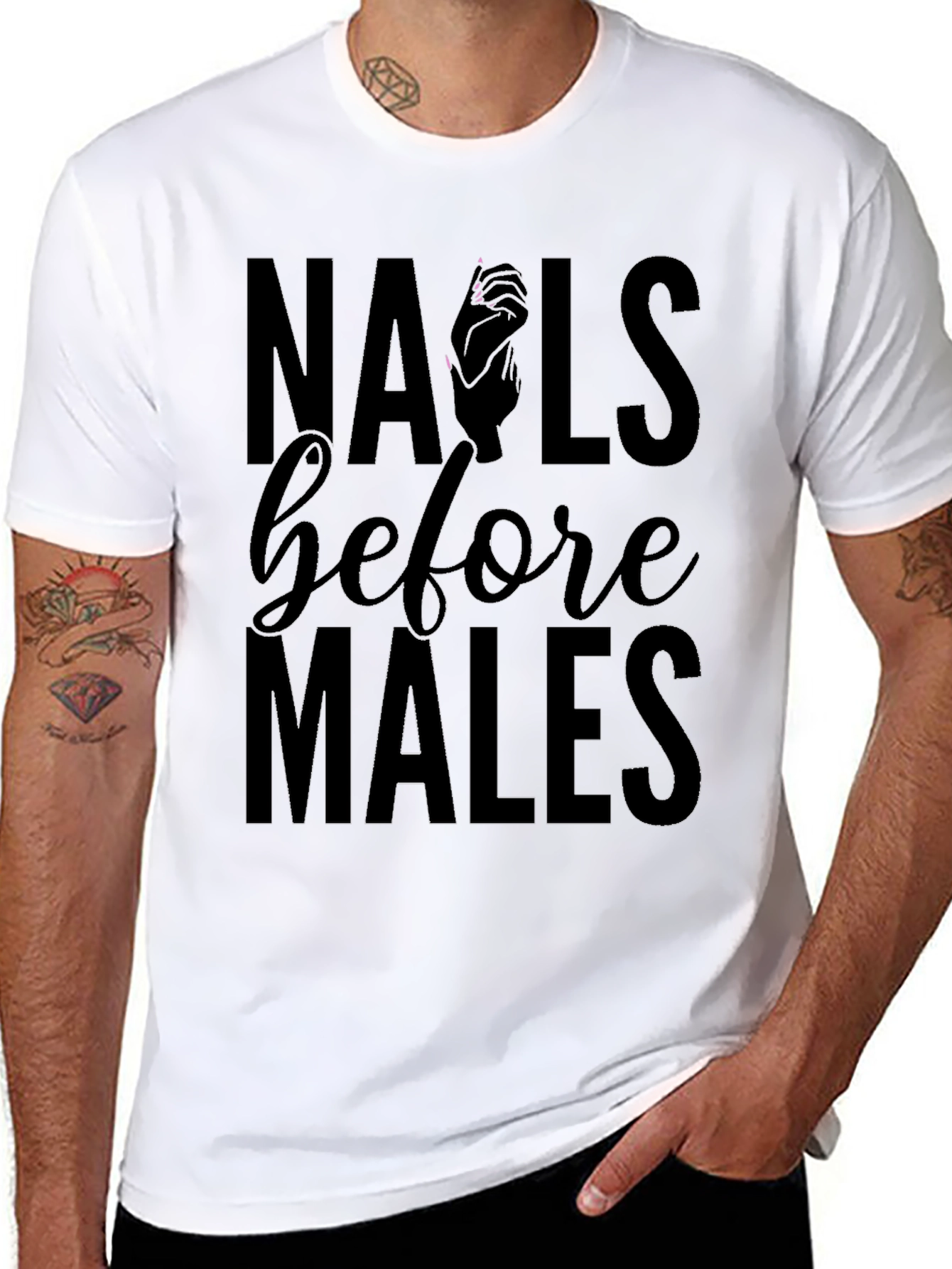 Black Nails Before Males Graphic Tee - Black Cotton T-Shirt view 8