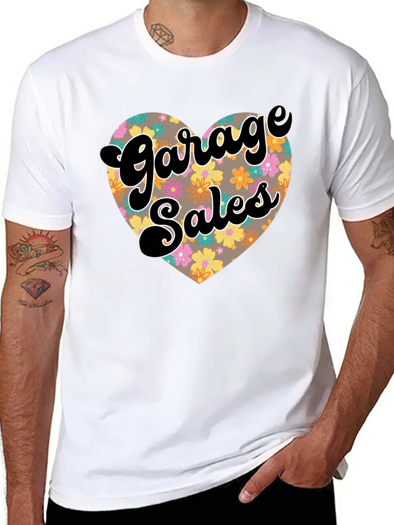 Black Garage Sales Floral Heart T-Shirt view 8