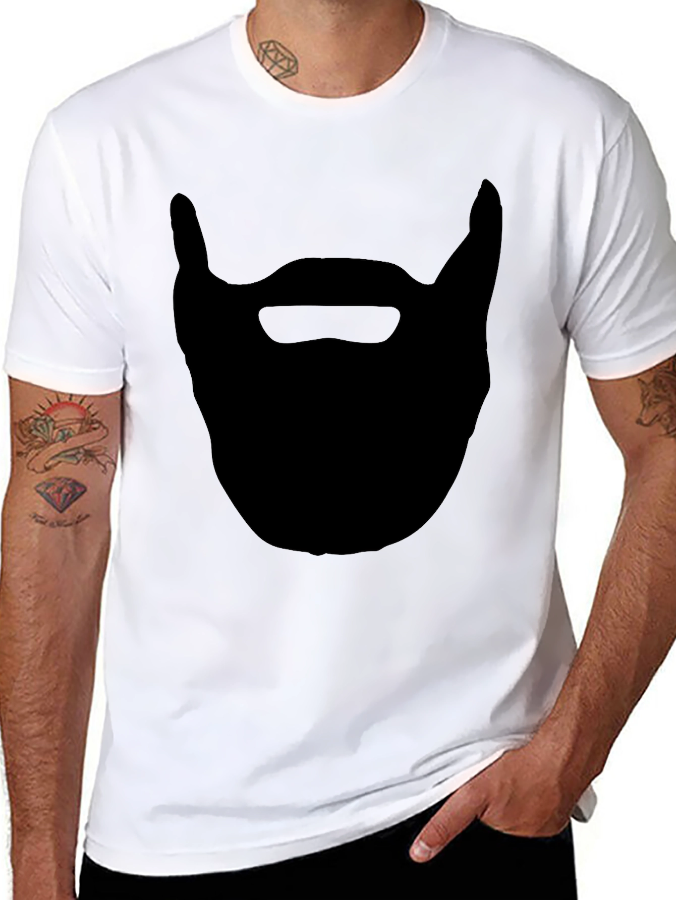 Black Beard Silhouette T-Shirt - Black Cotton Tee view 8