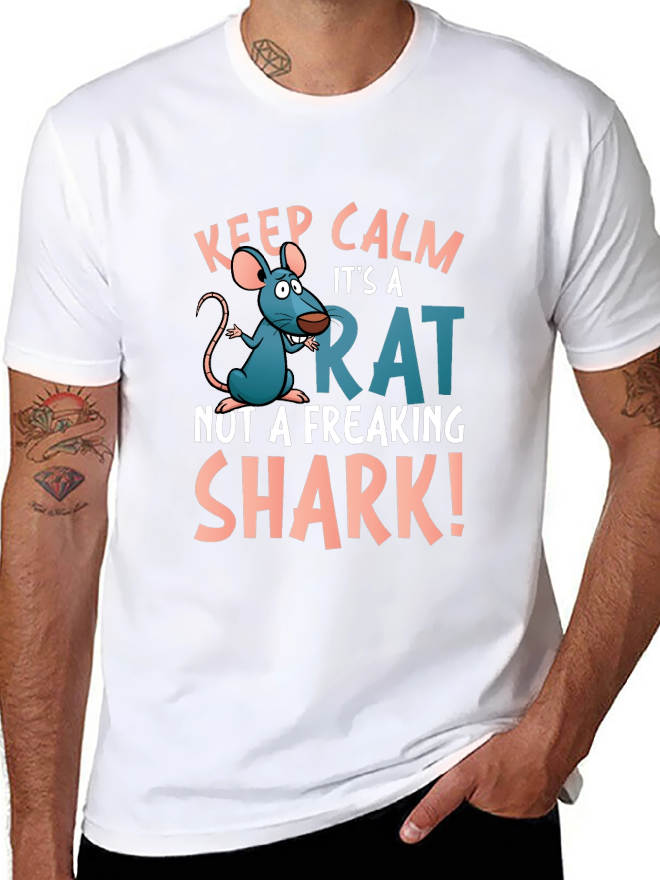 Black Keep Calm Rat T-Shirt: Funny Cartoon Rat Design view 8