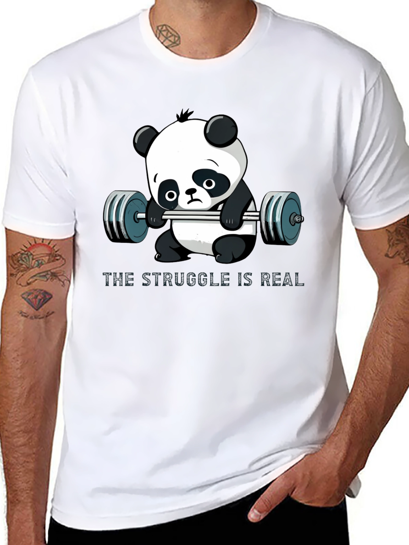 Black Funny Panda Gym T-Shirt for Men view 8