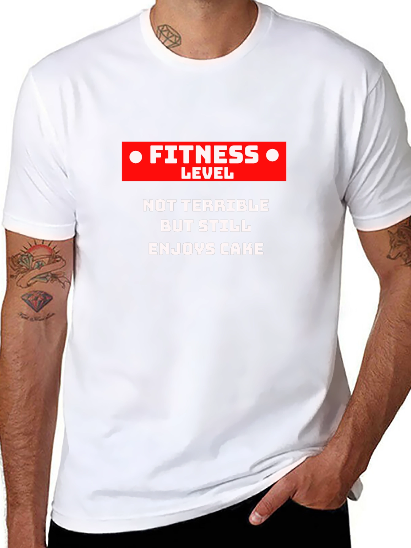 Black Fitness Level Cake Lover Graphic T-Shirt - Humorous Casual Tee view 8