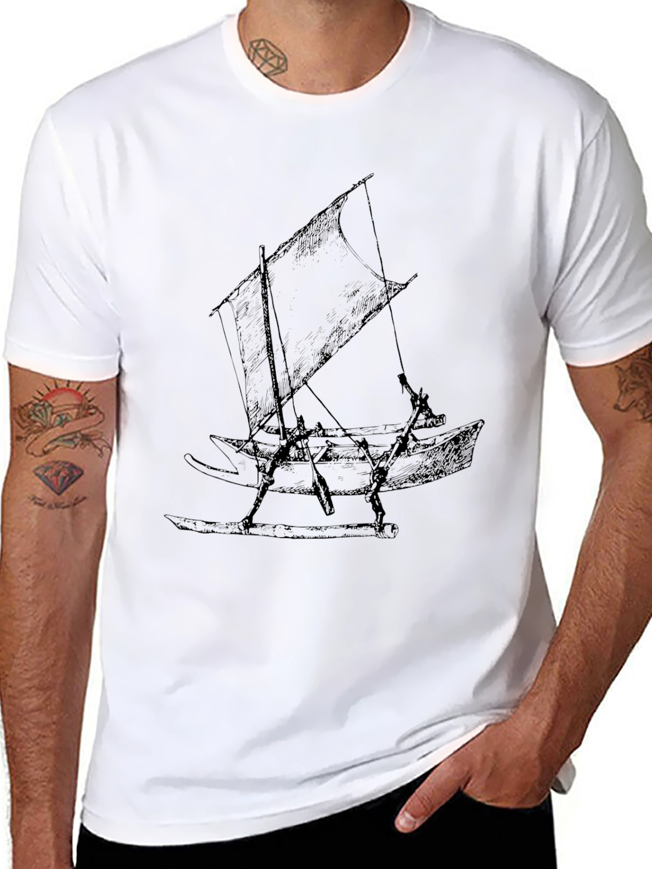 Black Vintage Sailing Boat Graphic Tee - Classic Black T-Shirt view 8